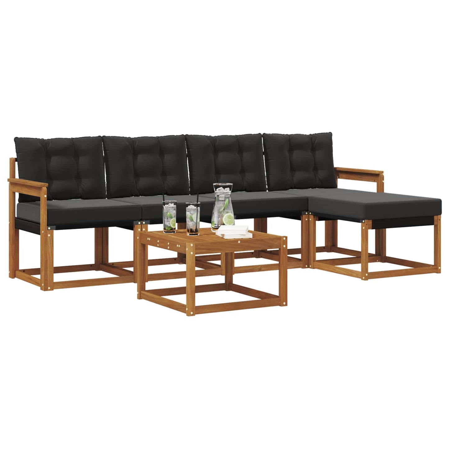 vidaXL Σειρά Καναπέ Εξωτερικού με μαξιλάρι 6 pcs Φυσικό και Μαύρο