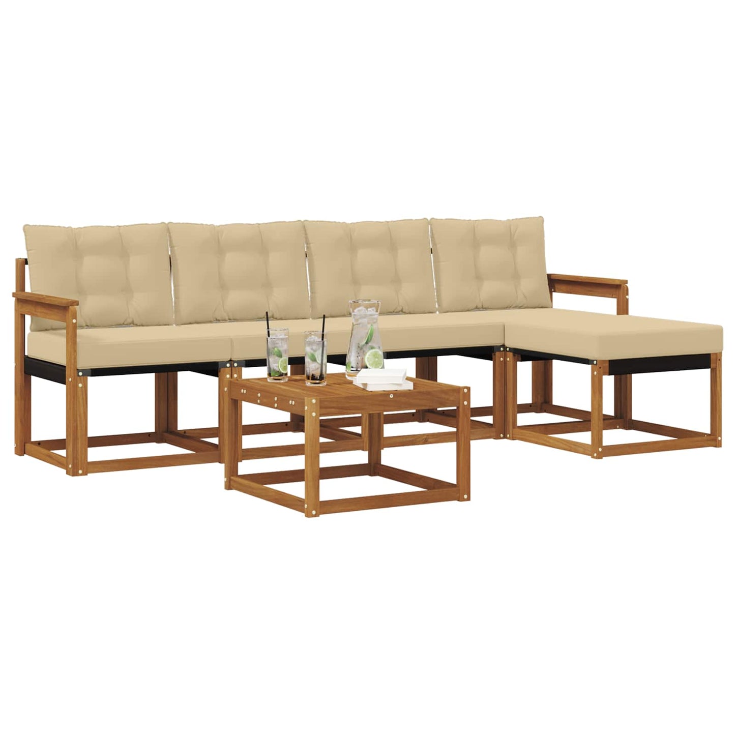 vidaXL Σειρά Καναπέ Εξωτερικού με μαξιλάρι 6 pcs Φυσικό και Μπεζ