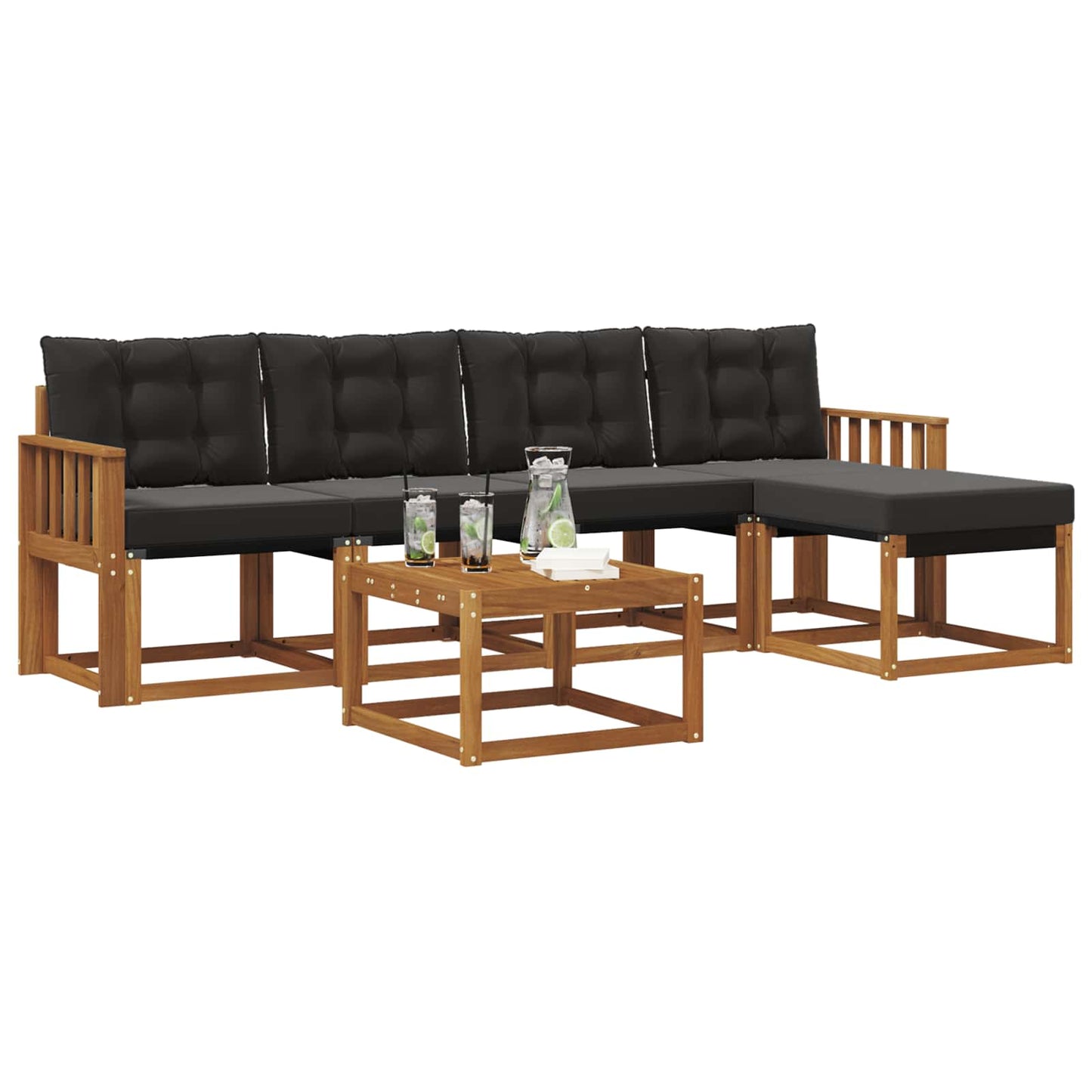 vidaXL Σειρά Καναπέ Εξωτερικού με μαξιλάρι 6 pcs Φυσικό και Μαύρο