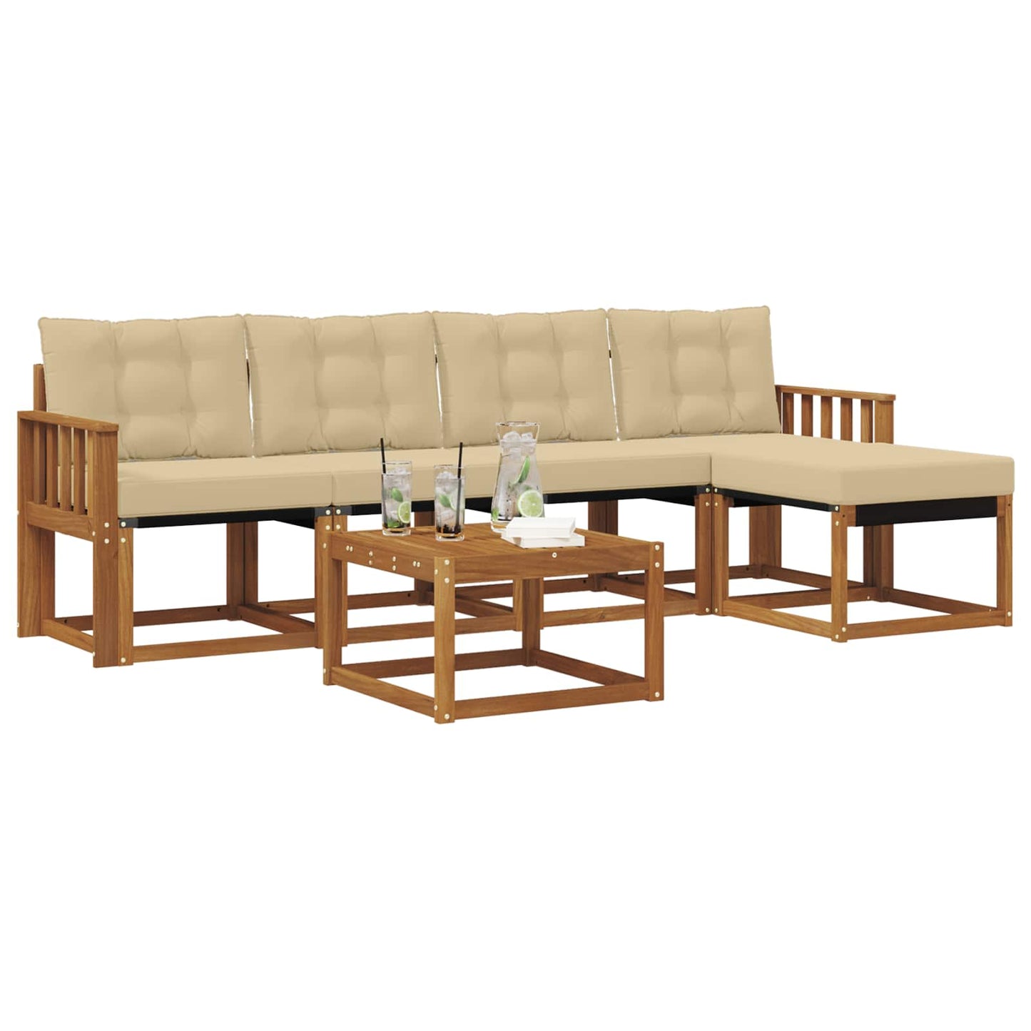 vidaXL Σειρά Καναπέ Εξωτερικού με μαξιλάρι 6 pcs Φυσικό και Μπεζ
