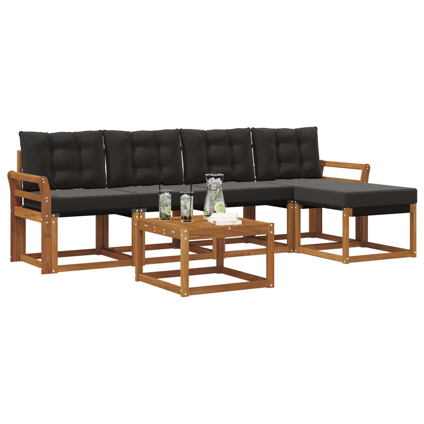 vidaXL Σειρά Καναπέ Εξωτερικού με μαξιλάρι 6 pcs Φυσικό και Μαύρο
