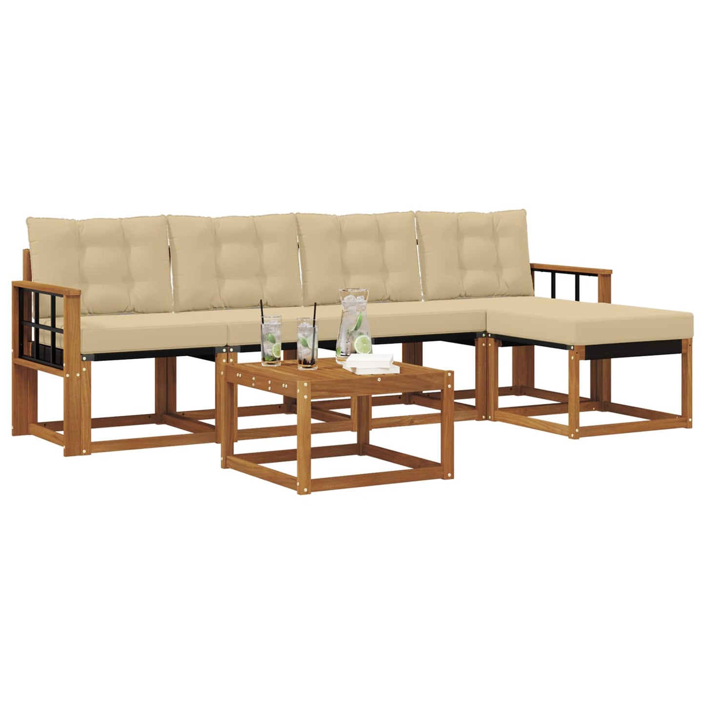 vidaXL Σειρά Καναπέ Εξωτερικού με μαξιλάρι 6 pcs Φυσικό και Μπεζ