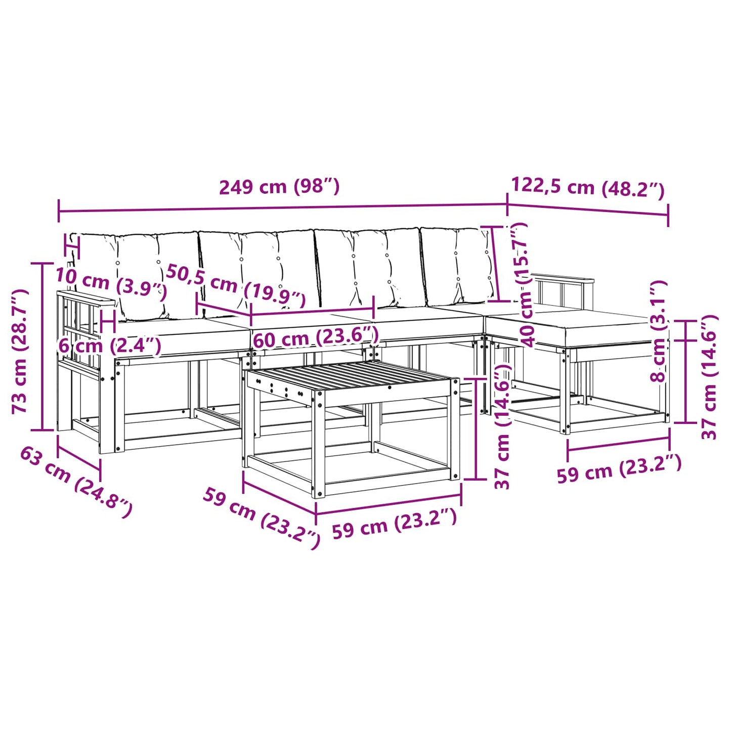 vidaXL Σειρά Καναπέ Εξωτερικού με μαξιλάρι 6 pcs Φυσικό και Μπεζ