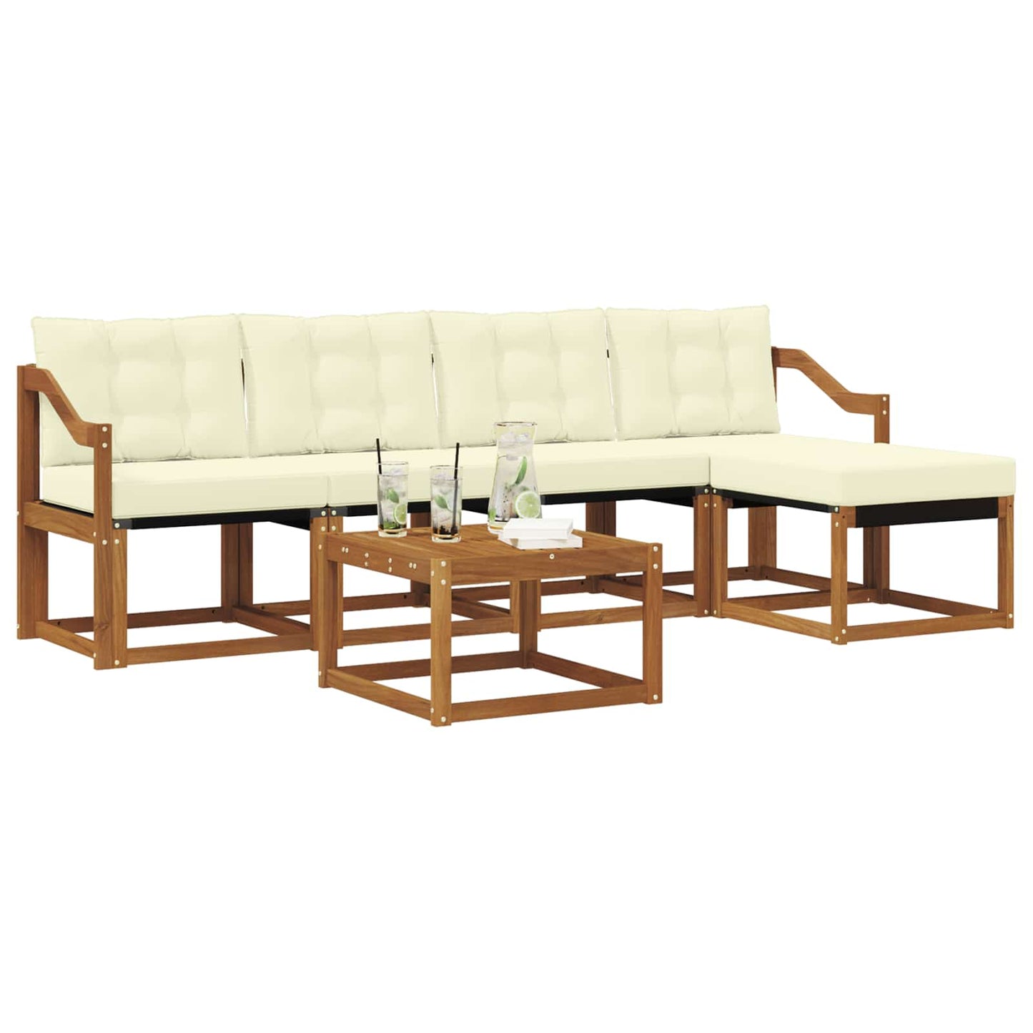 vidaXL Σειρά Καναπέ Εξωτερικού με μαξιλάρι 6 pcs Φυσικό και Κρέμα
