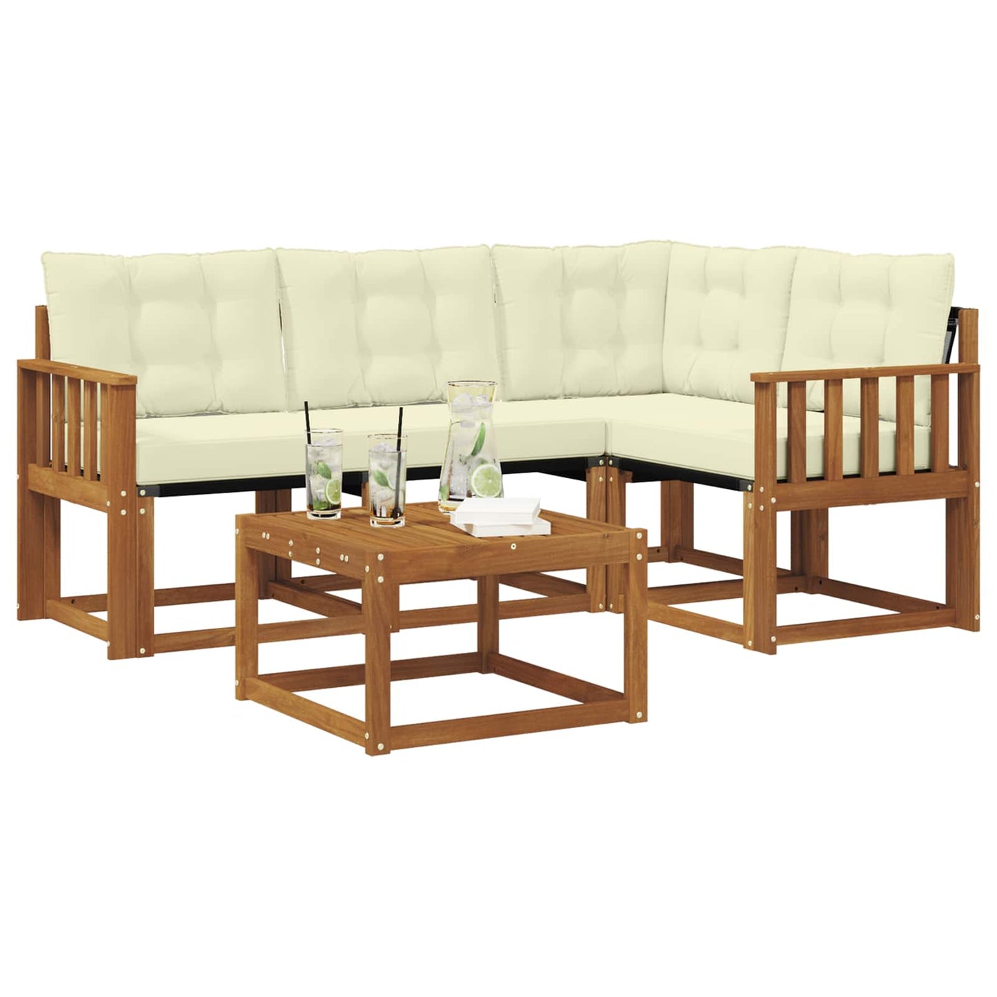vidaXL Σειρά Καναπέ Εξωτερικού με μαξιλάρι 5 pcs Φυσικό και Κρέμα