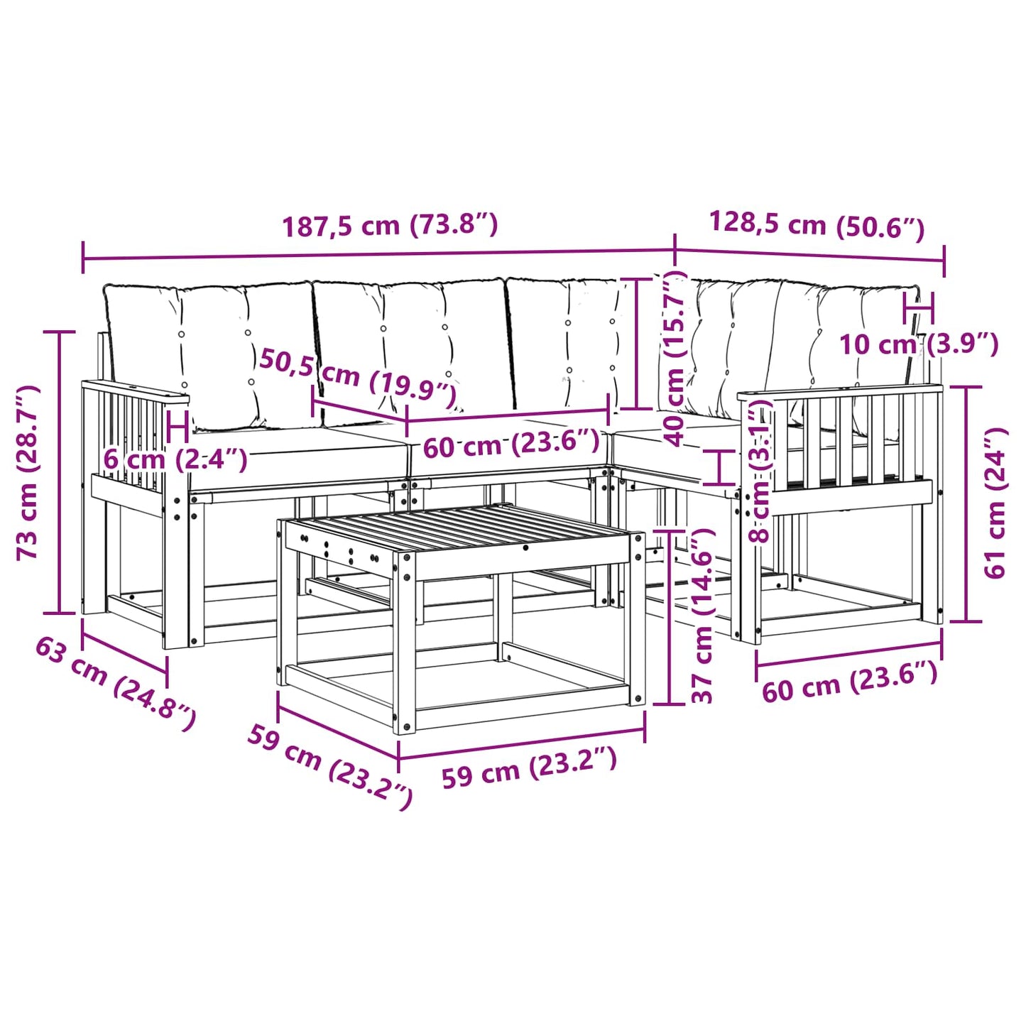 vidaXL Σειρά Καναπέ Εξωτερικού με μαξιλάρι 5 pcs Φυσικό και Κρέμα