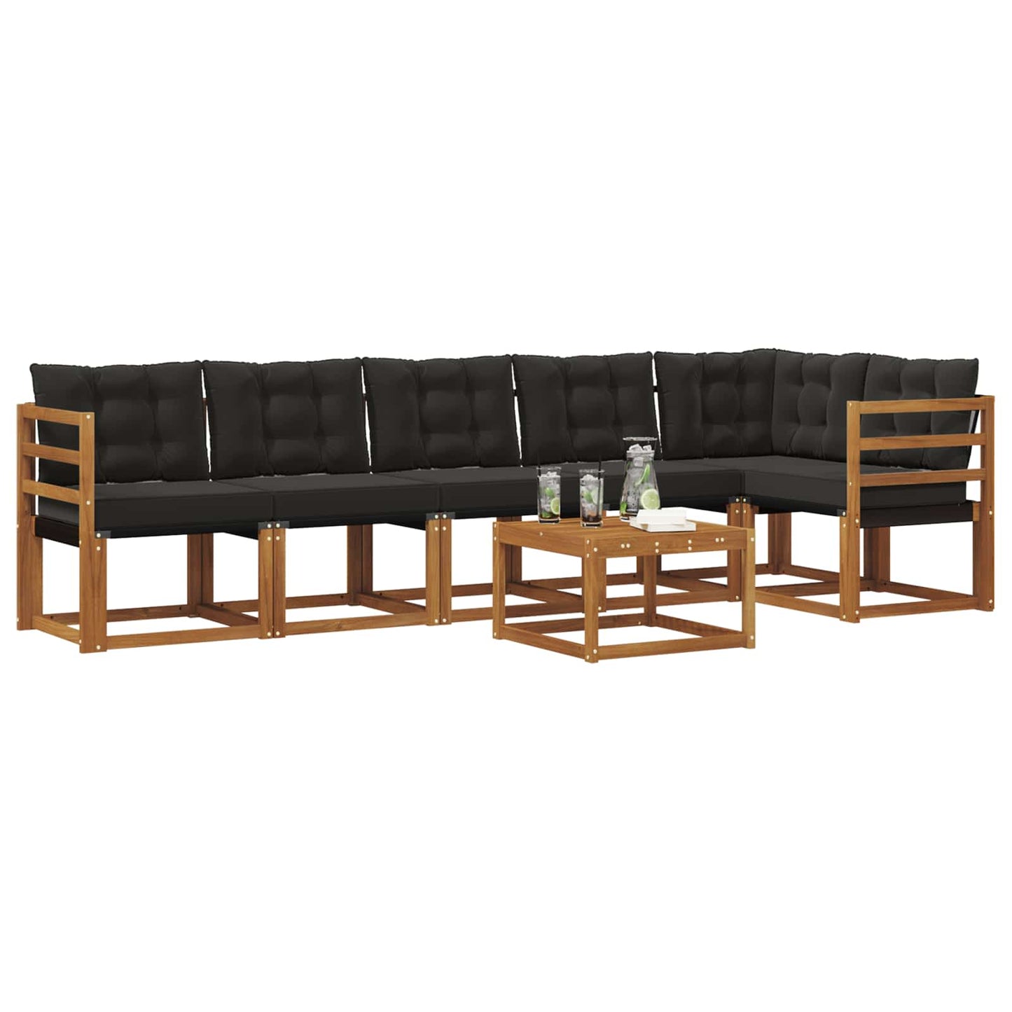 vidaXL Σειρά Καναπέ Εξωτερικού με μαξιλάρι 7 pcs Φυσικό και Μαύρο