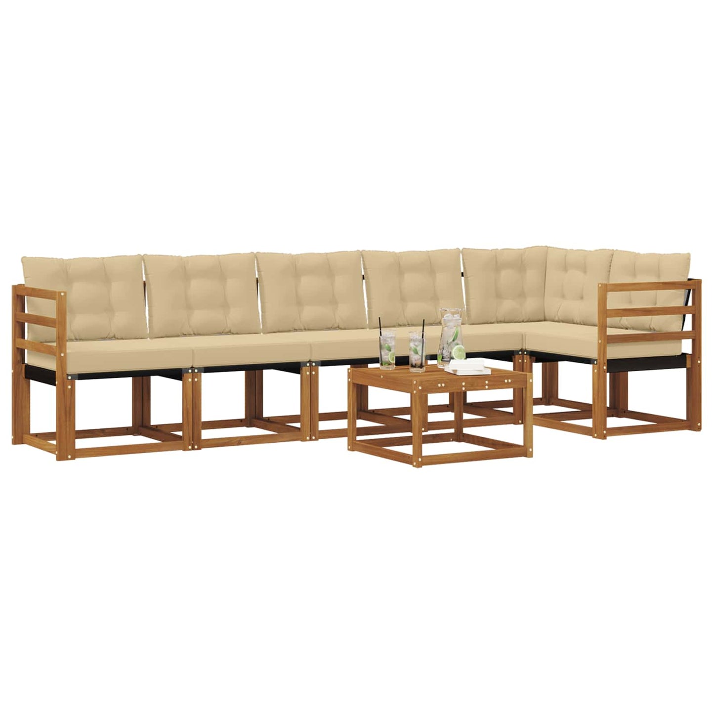 vidaXL Σειρά Καναπέ Εξωτερικού με μαξιλάρι 7 pcs Φυσικό και Μπεζ