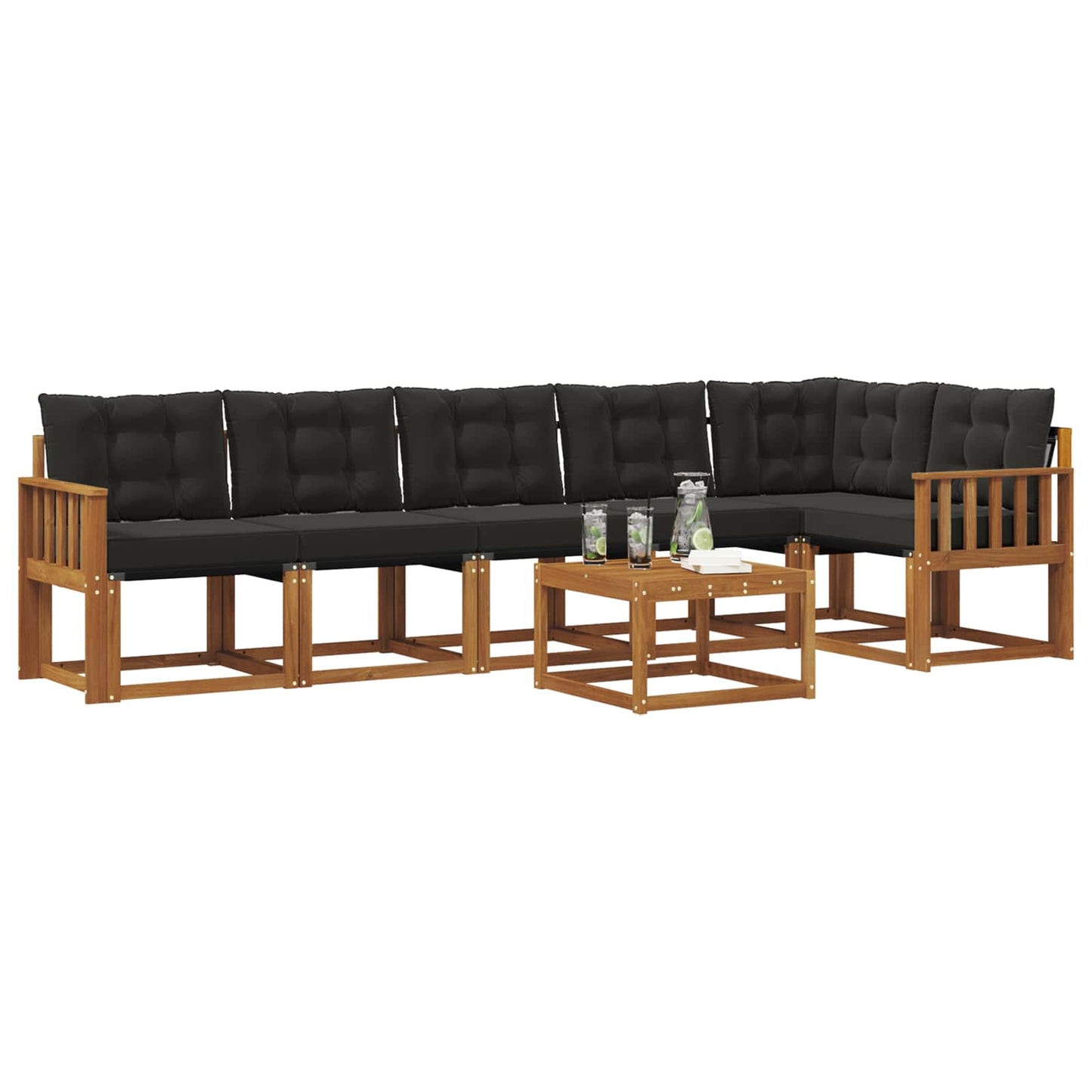 vidaXL Σειρά Καναπέ Εξωτερικού με μαξιλάρι 7 pcs Φυσικό και Μαύρο