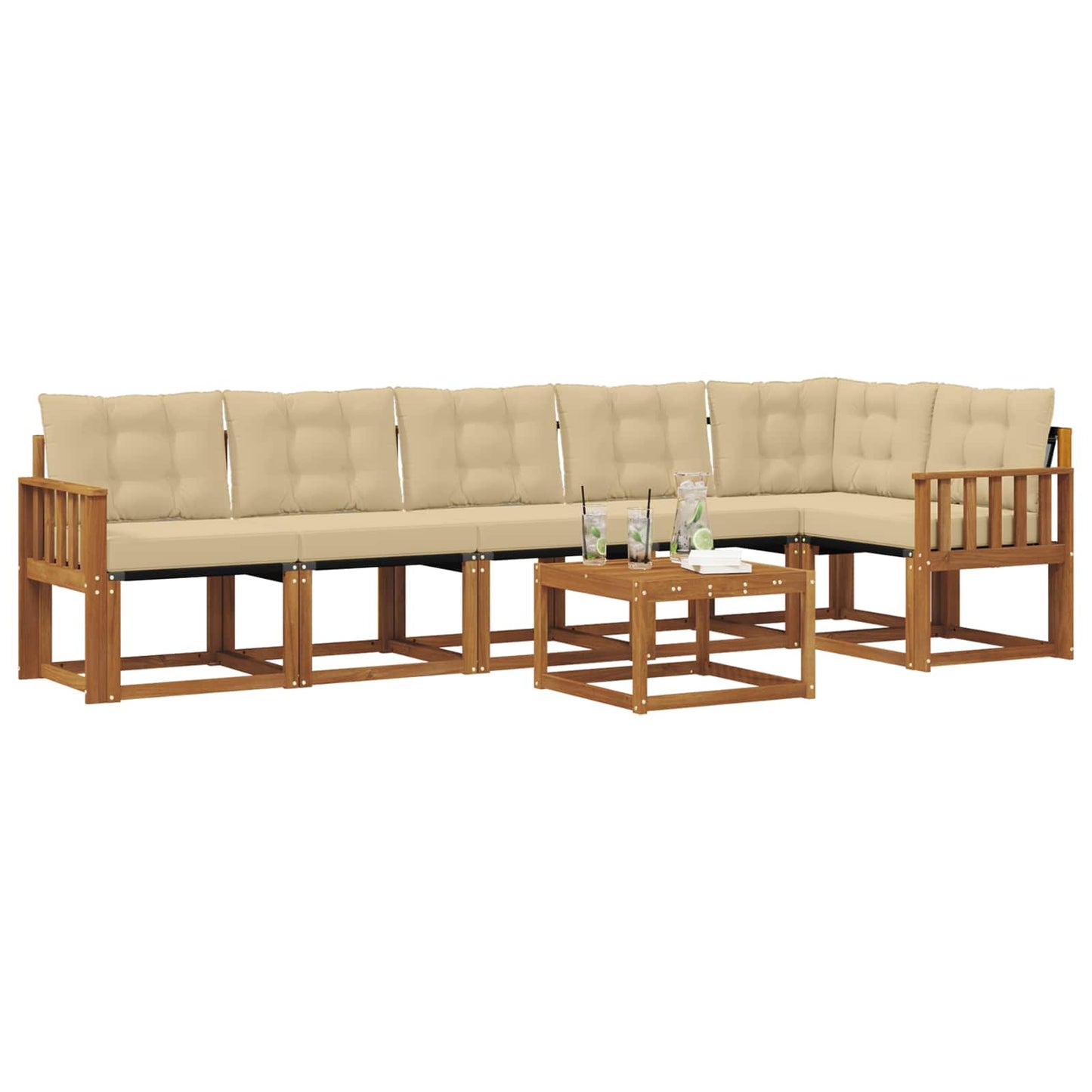 vidaXL Σειρά Καναπέ Εξωτερικού με μαξιλάρι 7 pcs Φυσικό και Μπεζ