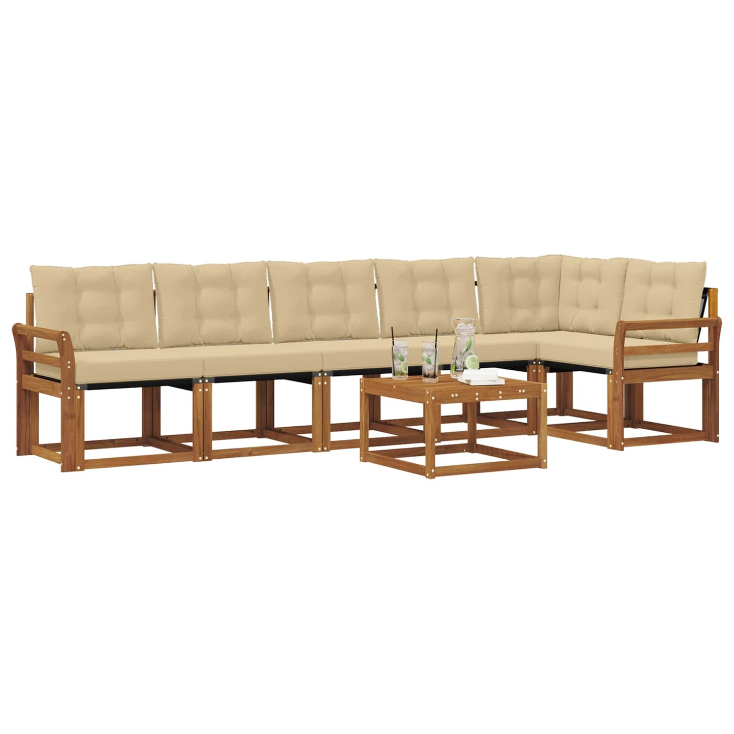 vidaXL Σειρά Καναπέ Εξωτερικού με μαξιλάρι 7 pcs Φυσικό και Μπεζ