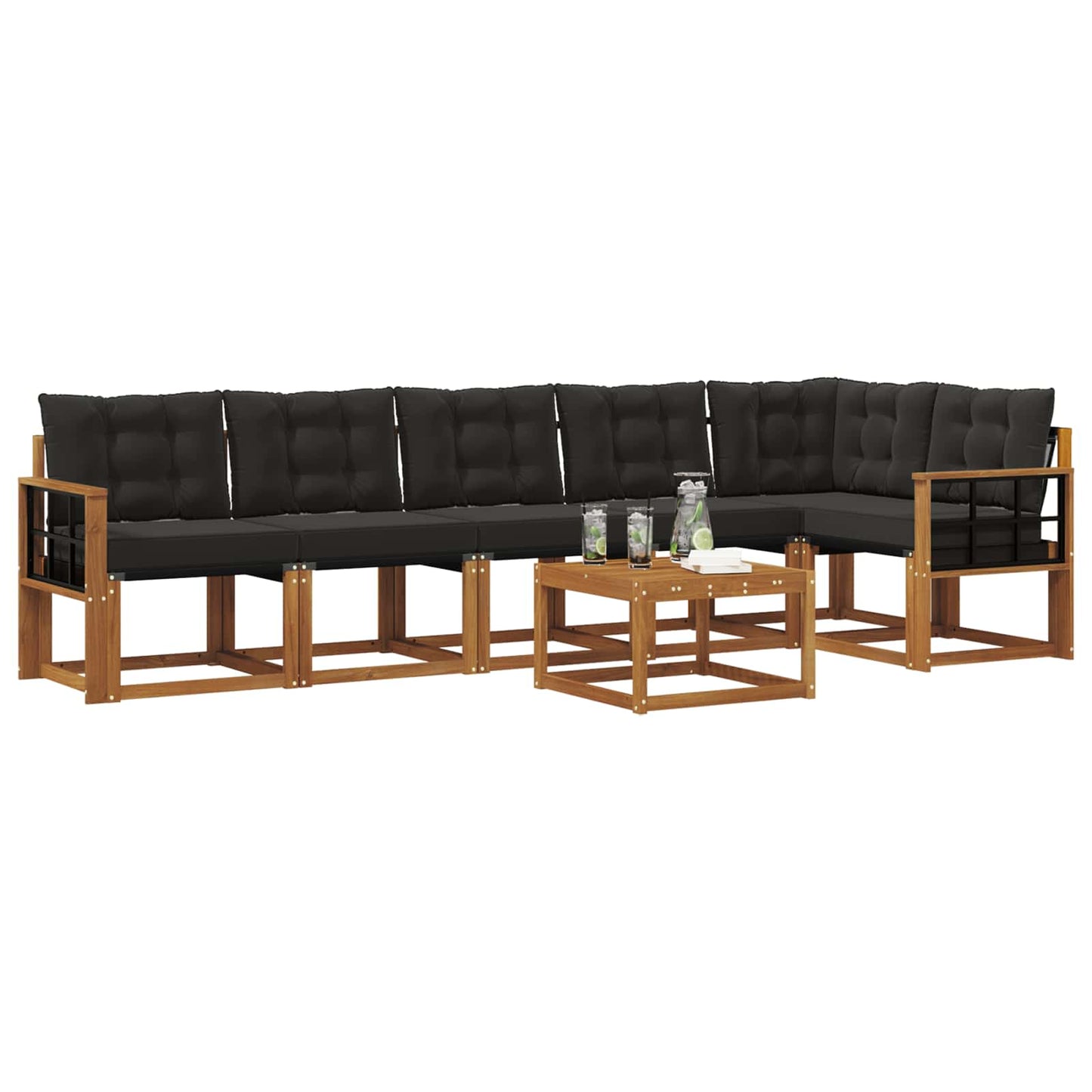 vidaXL Σειρά Καναπέ Εξωτερικού με μαξιλάρι 7 pcs Φυσικό και Μαύρο