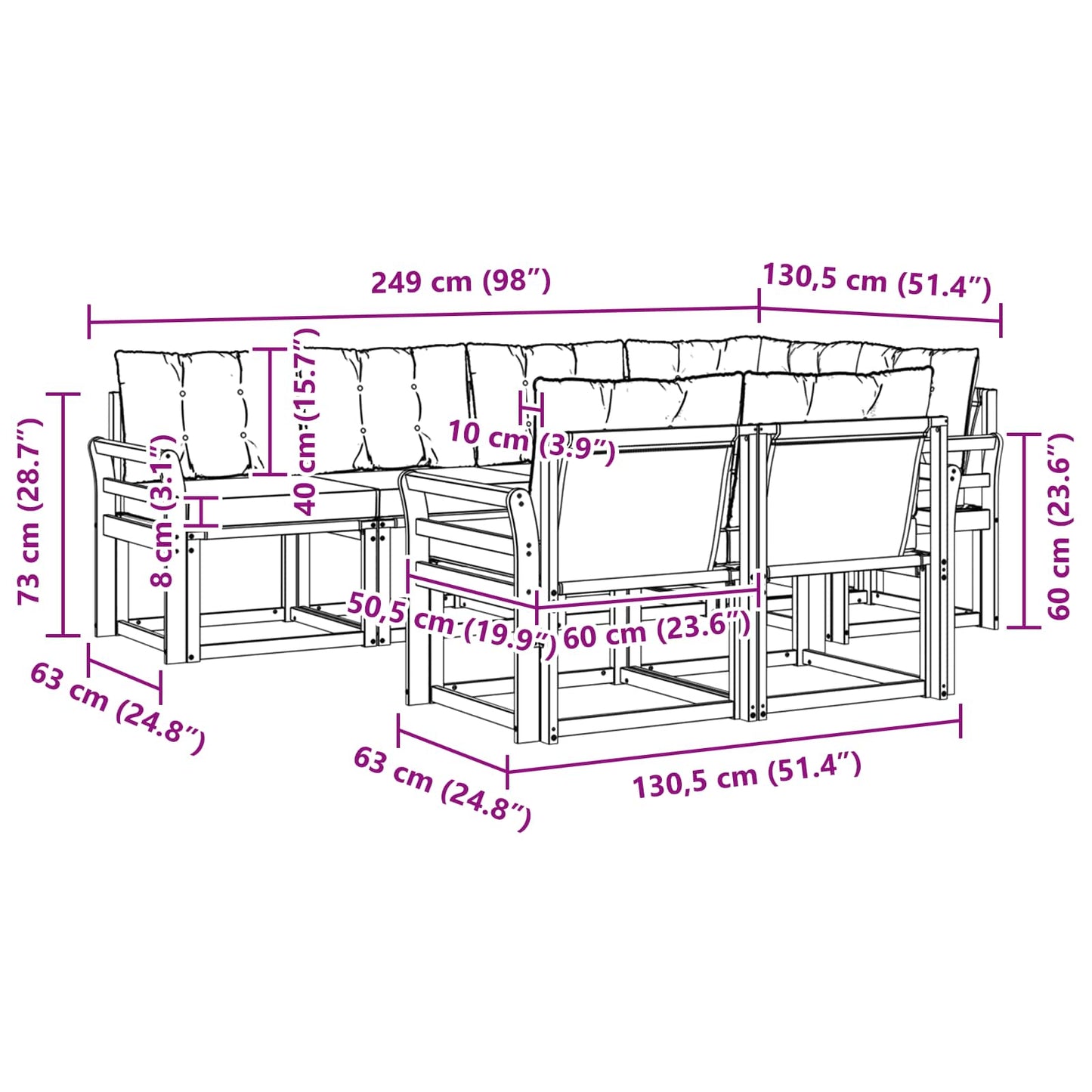 vidaXL Σειρά Καναπέ Εξωτερικού με μαξιλάρι 7 pcs Φυσικό και Μαύρο
