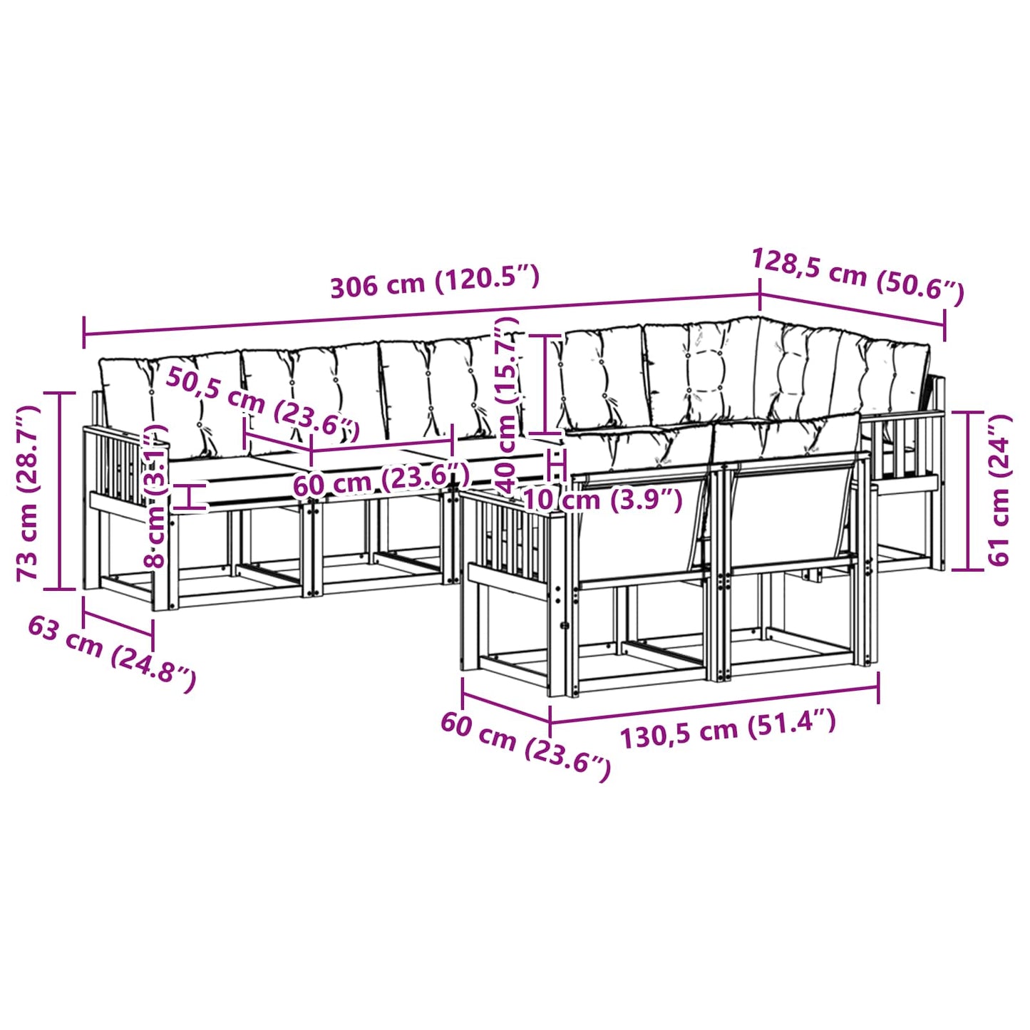 vidaXL Σειρά Καναπέ Εξωτερικού με μαξιλάρι 8 pcs Φυσικό και Μαύρο