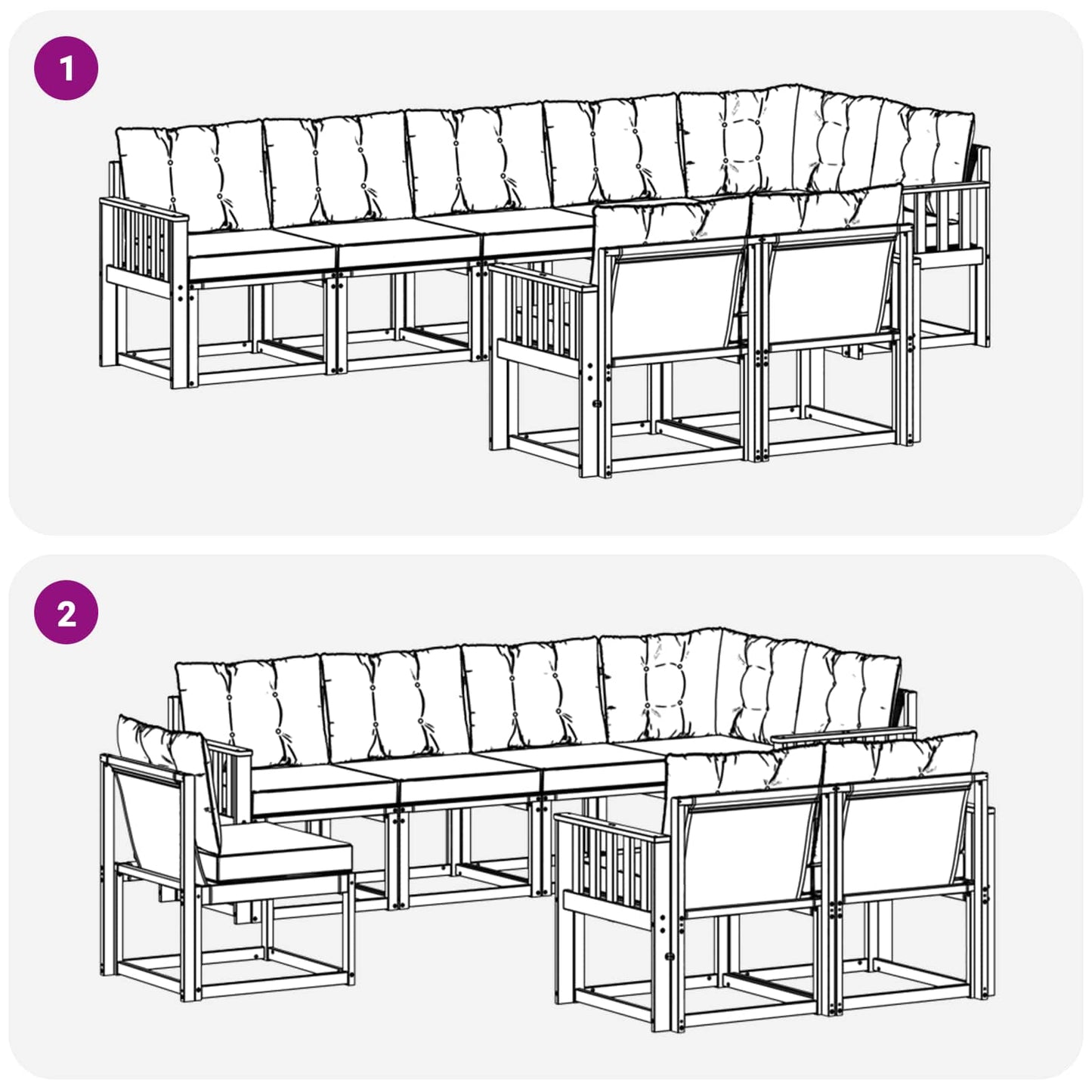 vidaXL Σειρά Καναπέ Εξωτερικού με μαξιλάρι 8 pcs Φυσικό και Μαύρο