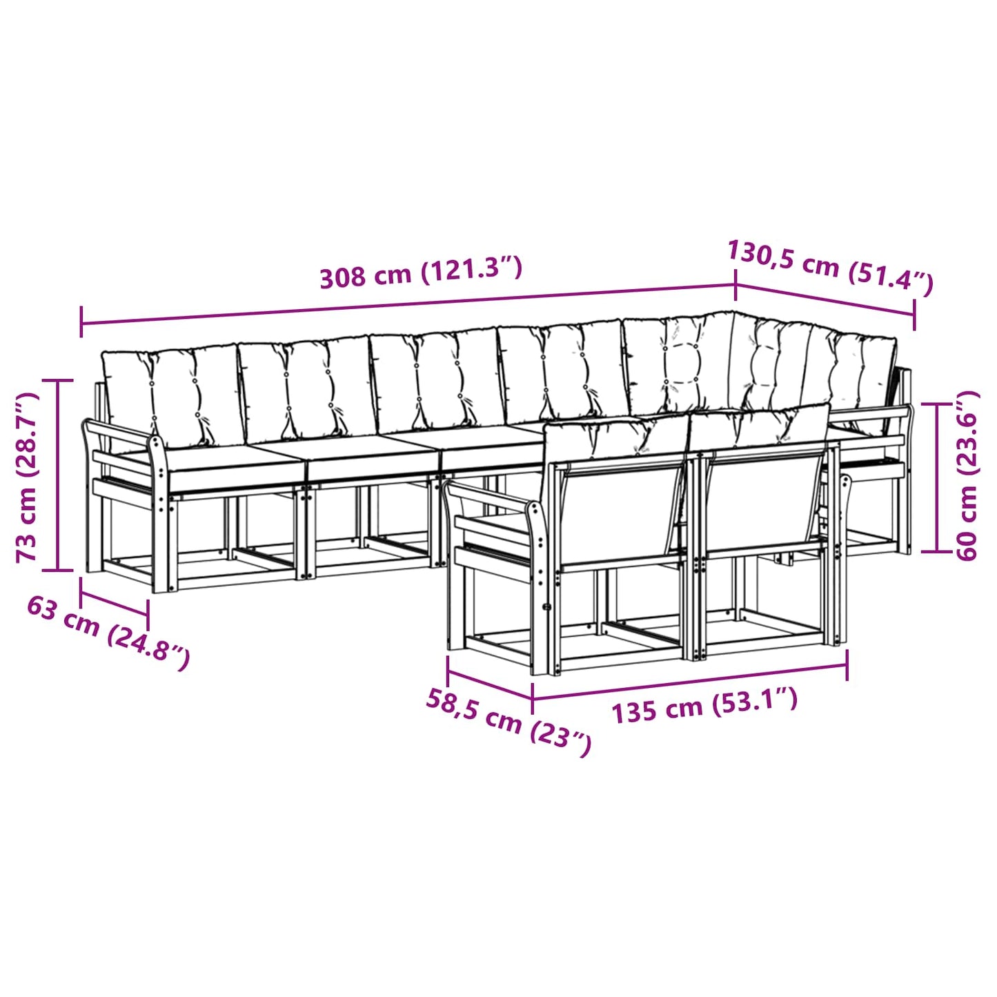 vidaXL Σειρά Καναπέ Εξωτερικού 8 pcs Φυσικό και Ανοιχτό Γκρι