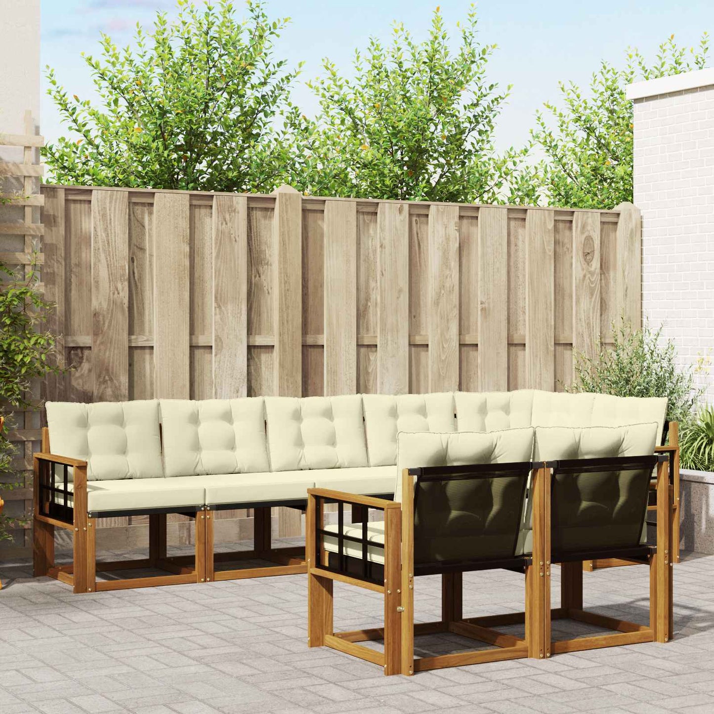 vidaXL Σειρά Καναπέ Εξωτερικού με μαξιλάρι 8 pcs Φυσικό και Κρέμα