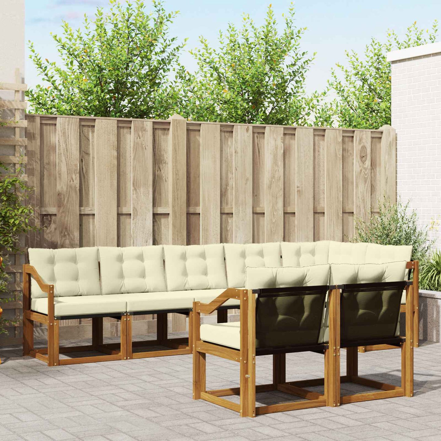 vidaXL Σειρά Καναπέ Εξωτερικού με μαξιλάρι 8 pcs Φυσικό και Κρέμα