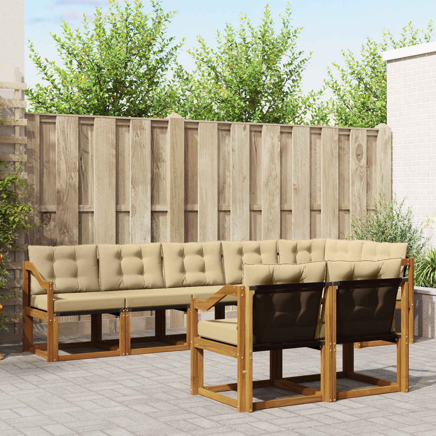 vidaXL Σειρά Καναπέ Εξωτερικού με μαξιλάρι 8 pcs Φυσικό και Μπεζ