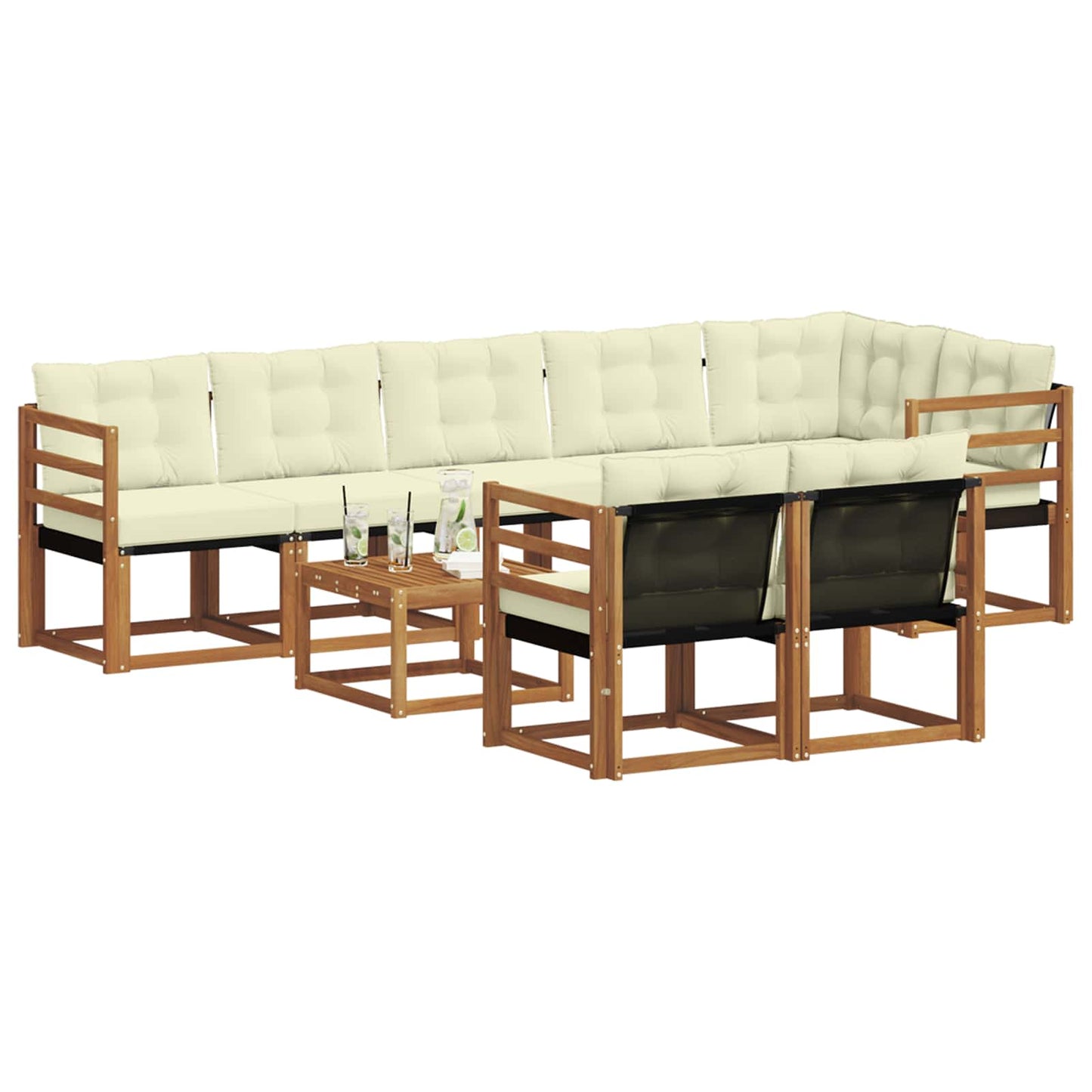 vidaXL Σειρά Καναπέ Εξωτερικού με μαξιλάρι 9 pcs Φυσικό και Κρέμα