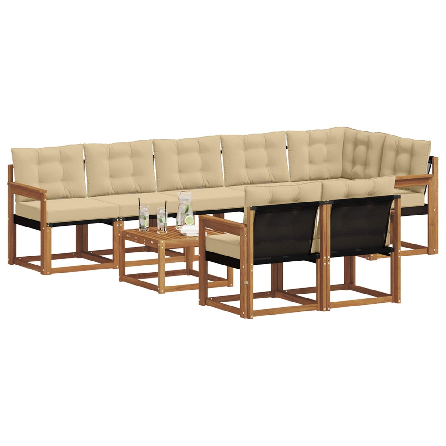 vidaXL Σειρά Καναπέ Εξωτερικού με μαξιλάρι 9 pcs Φυσικό και Μπεζ
