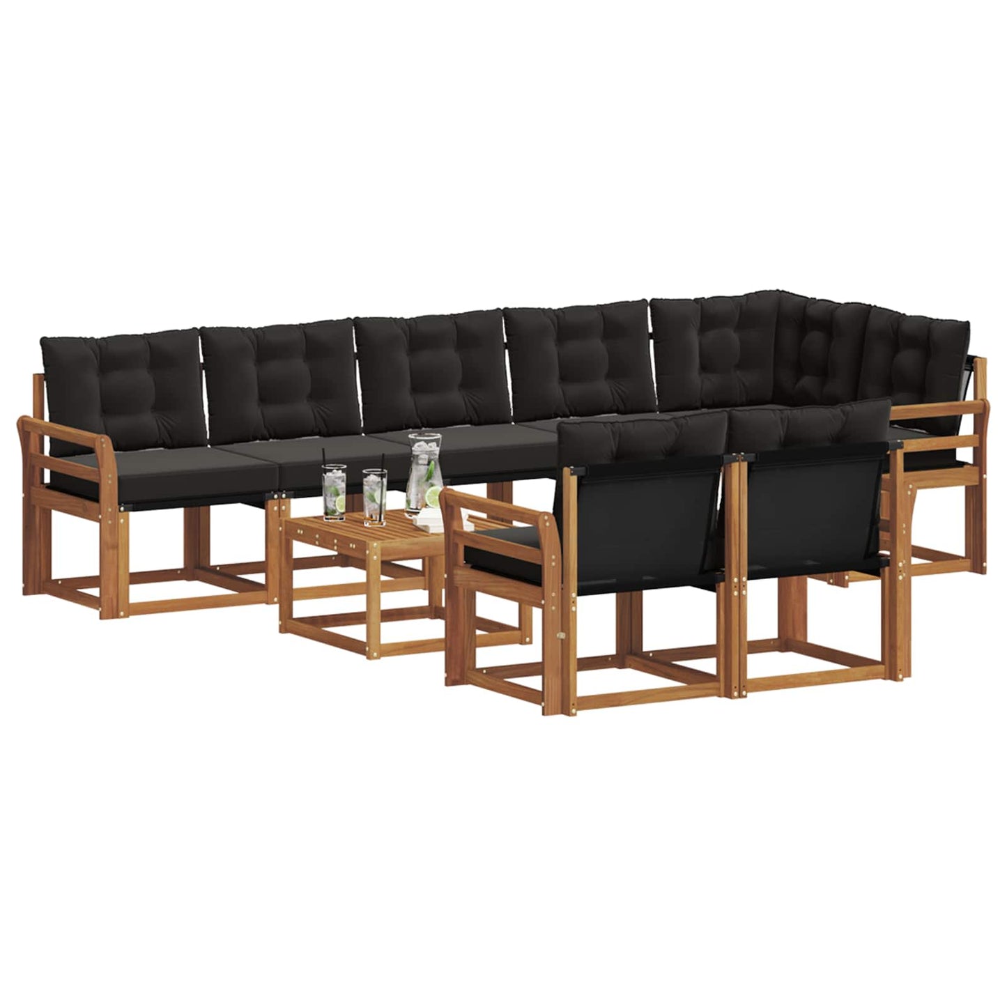 vidaXL Σειρά Καναπέ Εξωτερικού με μαξιλάρι 9 pcs Φυσικό και Μαύρο