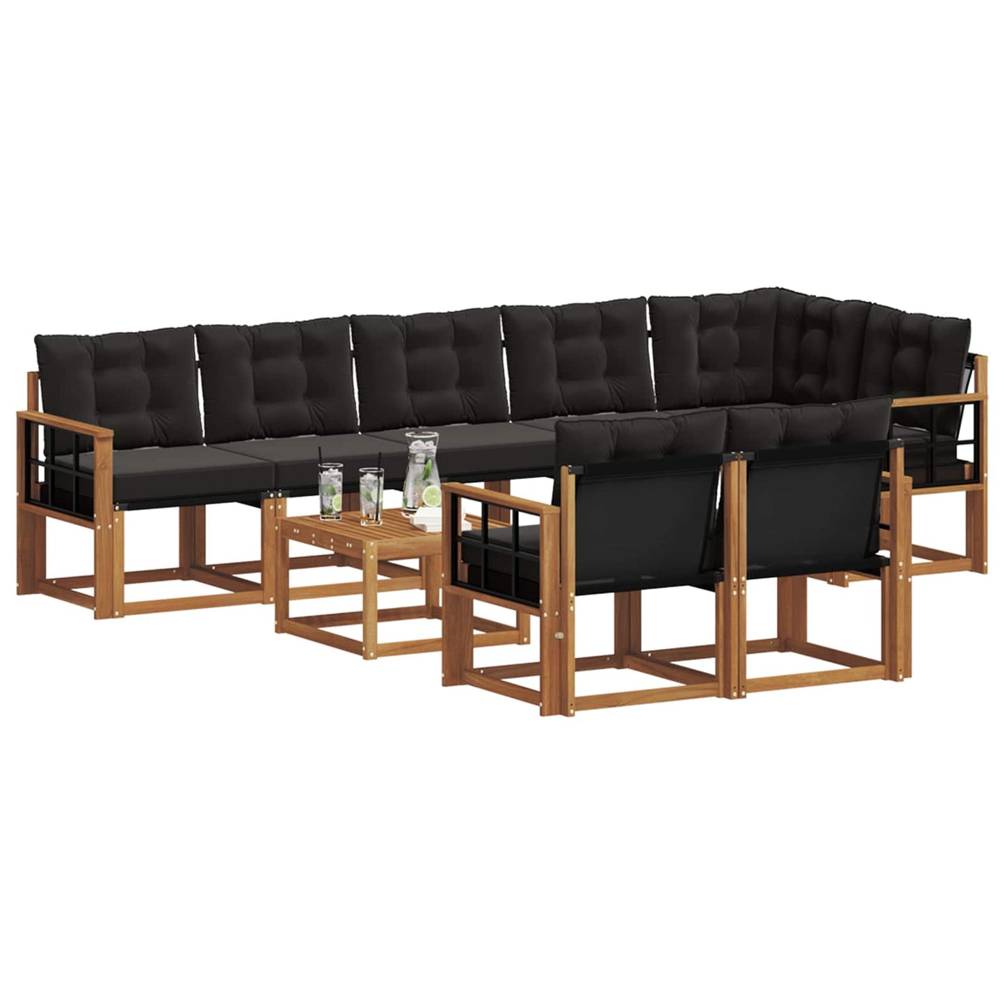vidaXL Σειρά Καναπέ Εξωτερικού με μαξιλάρι 9 pcs Φυσικό και Μαύρο