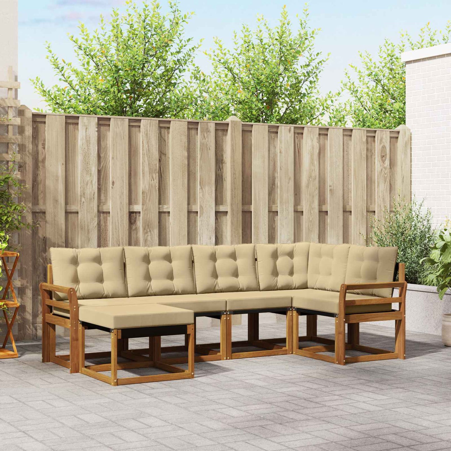 vidaXL Σειρά Καναπέ Εξωτερικού με μαξιλάρι 6 pcs Φυσικό και Μπεζ