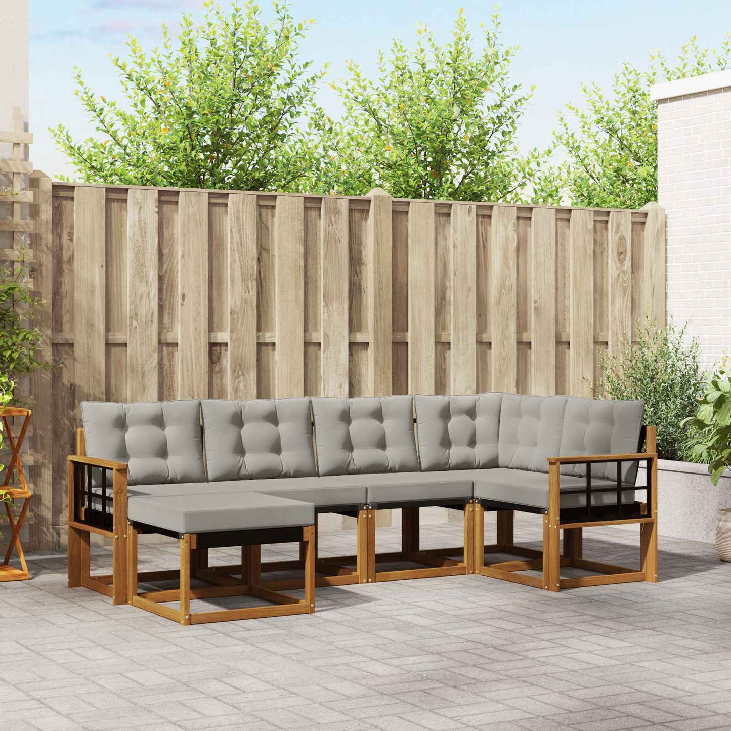 vidaXL Σειρά Καναπέ Εξωτερικού 6 pcs Φυσικό και Ανοιχτό Γκρι
