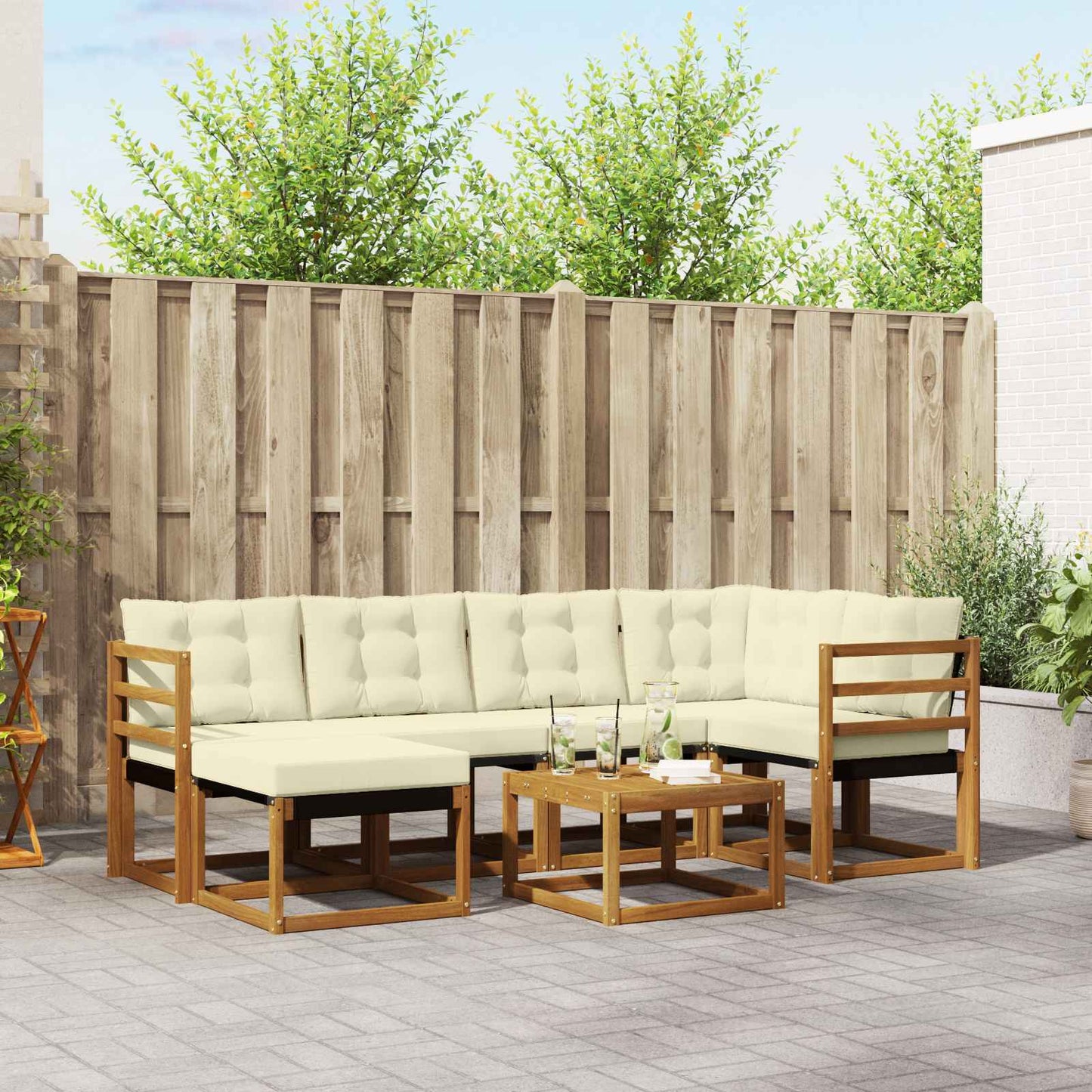 vidaXL Σειρά Καναπέ Εξωτερικού με μαξιλάρι 7 pcs Φυσικό και Κρέμα
