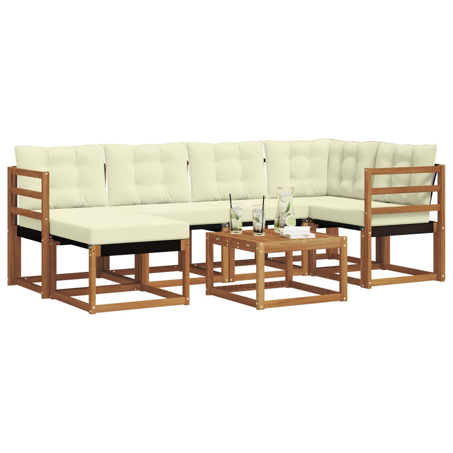 vidaXL Σειρά Καναπέ Εξωτερικού με μαξιλάρι 7 pcs Φυσικό και Κρέμα