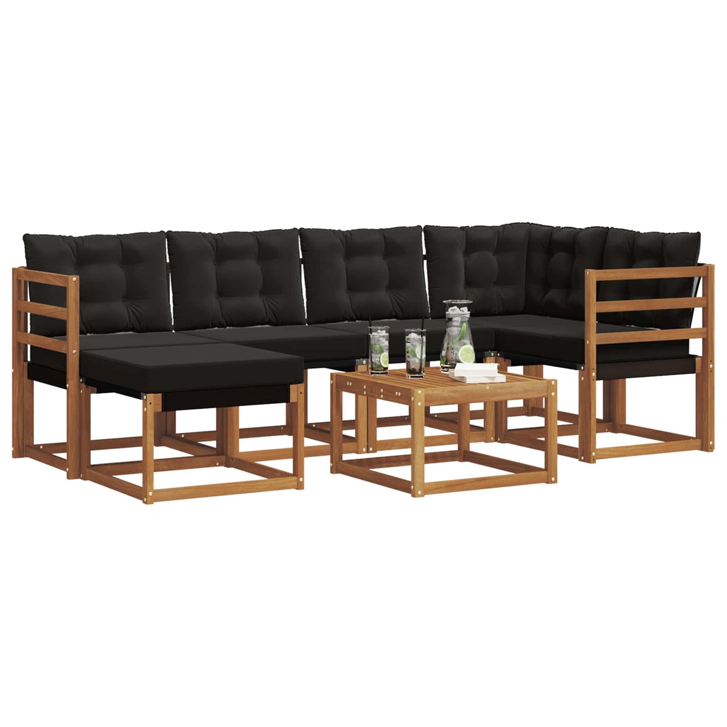 vidaXL Σειρά Καναπέ Εξωτερικού με μαξιλάρι 7 pcs Φυσικό και Μαύρο