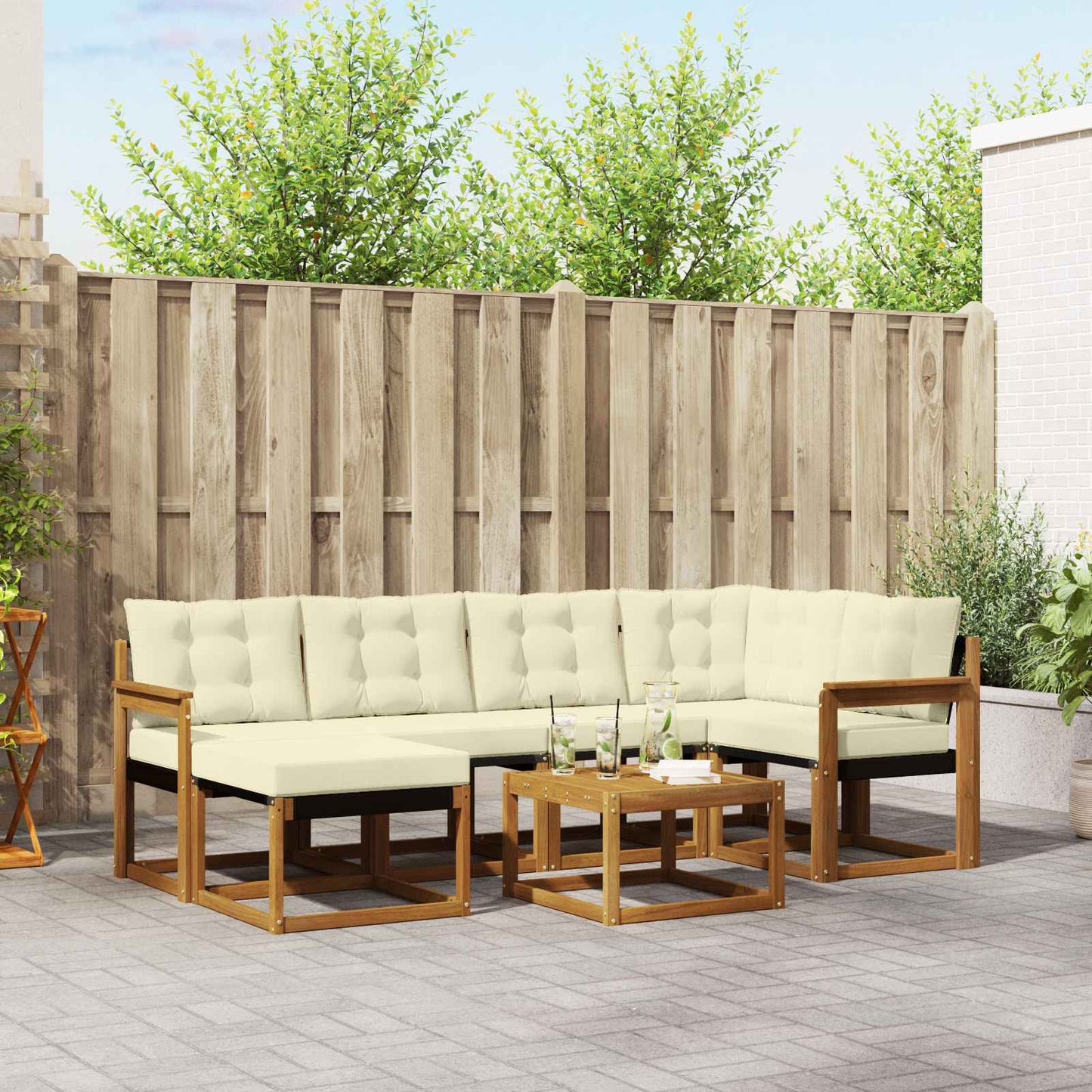 vidaXL Σειρά Καναπέ Εξωτερικού με μαξιλάρι 7 pcs Φυσικό και Κρέμα