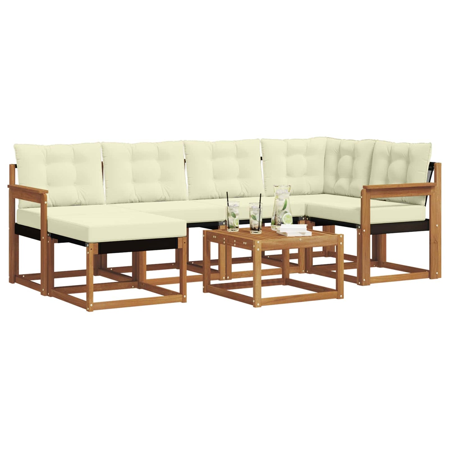 vidaXL Σειρά Καναπέ Εξωτερικού με μαξιλάρι 7 pcs Φυσικό και Κρέμα