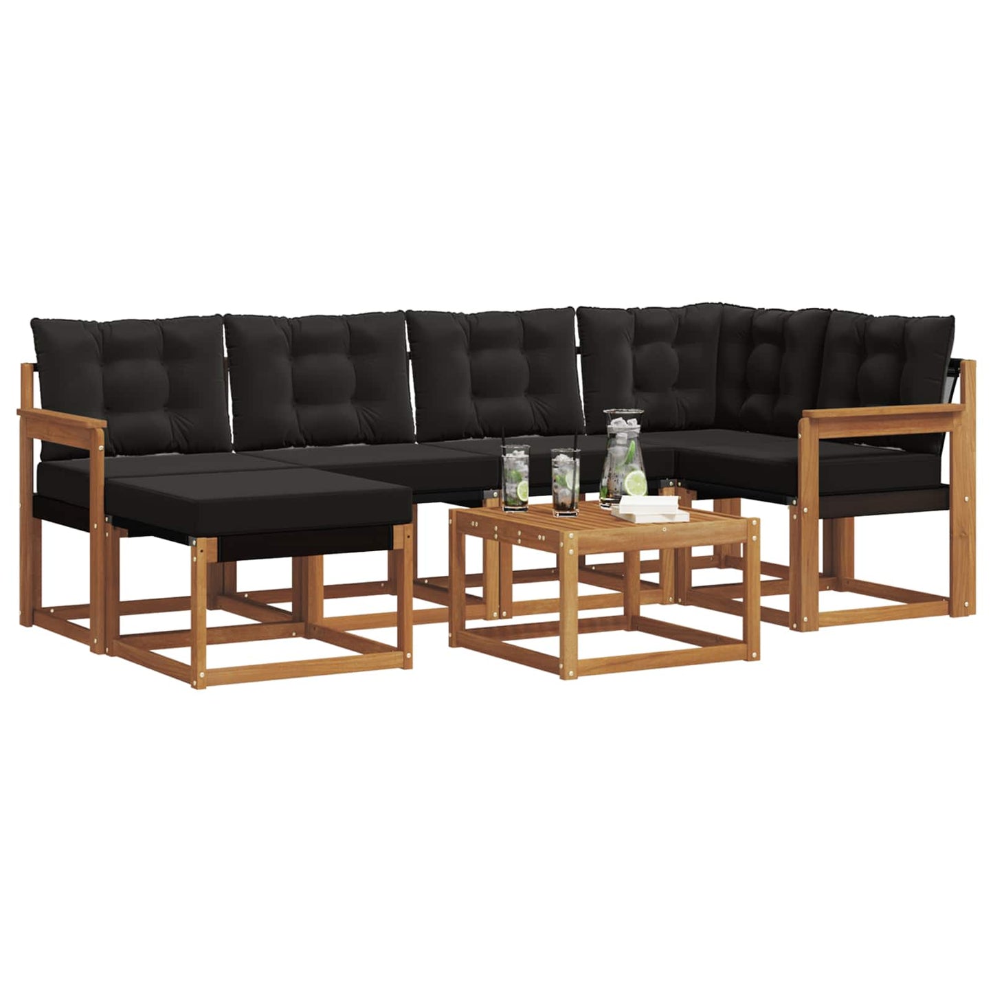 vidaXL Σειρά Καναπέ Εξωτερικού με μαξιλάρι 7 pcs Φυσικό και Μαύρο