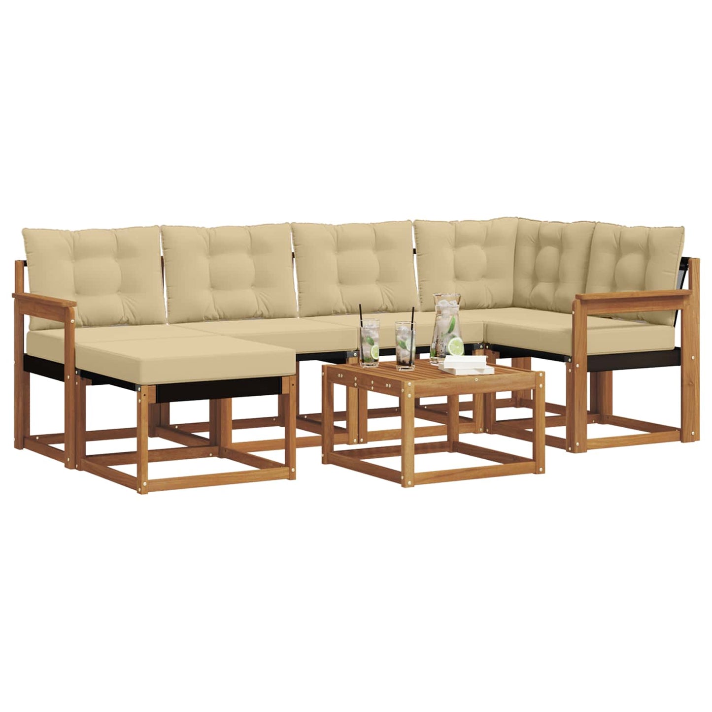 vidaXL Σειρά Καναπέ Εξωτερικού με μαξιλάρι 7 pcs Φυσικό και Μπεζ