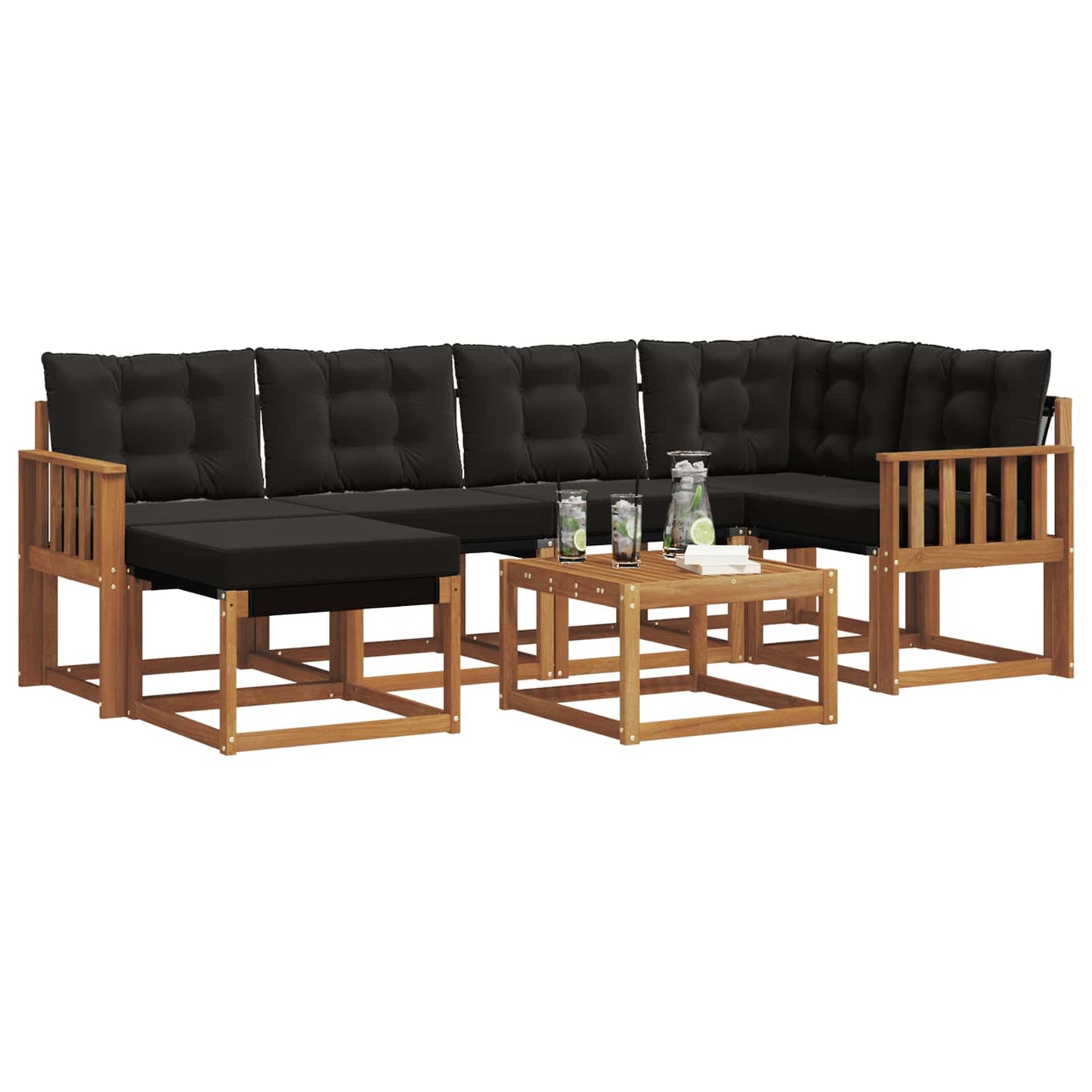 vidaXL Σειρά Καναπέ Εξωτερικού με μαξιλάρι 7 pcs Φυσικό και Μαύρο