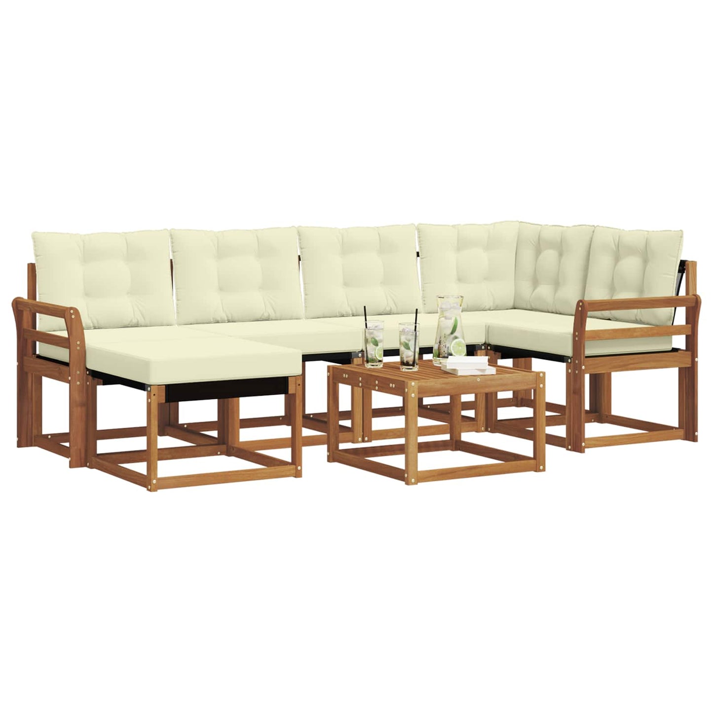 vidaXL Σειρά Καναπέ Εξωτερικού με μαξιλάρι 7 pcs Φυσικό και Κρέμα