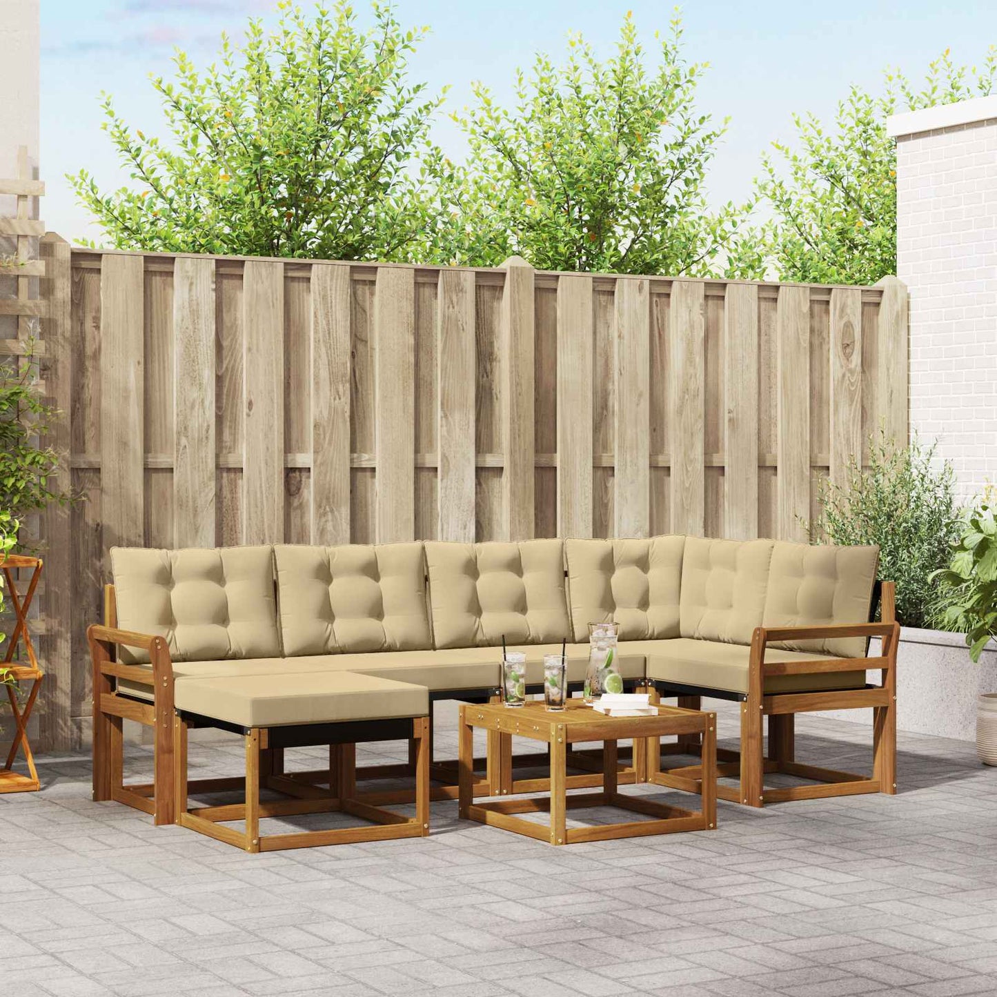 vidaXL Σειρά Καναπέ Εξωτερικού με μαξιλάρι 7 pcs Φυσικό και Μπεζ