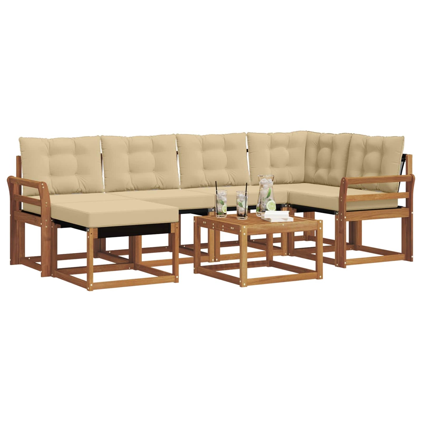 vidaXL Σειρά Καναπέ Εξωτερικού με μαξιλάρι 7 pcs Φυσικό και Μπεζ