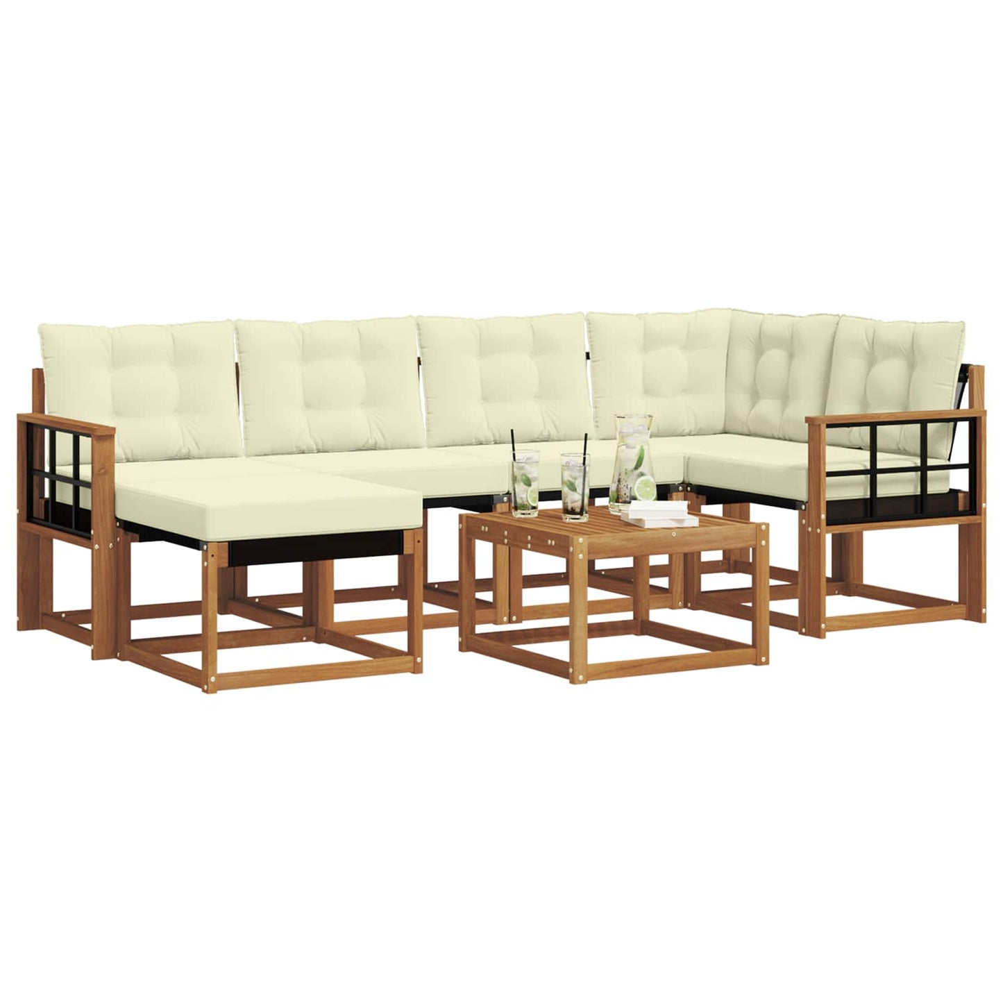 vidaXL Σειρά Καναπέ Εξωτερικού με μαξιλάρι 7 pcs Φυσικό και Κρέμα