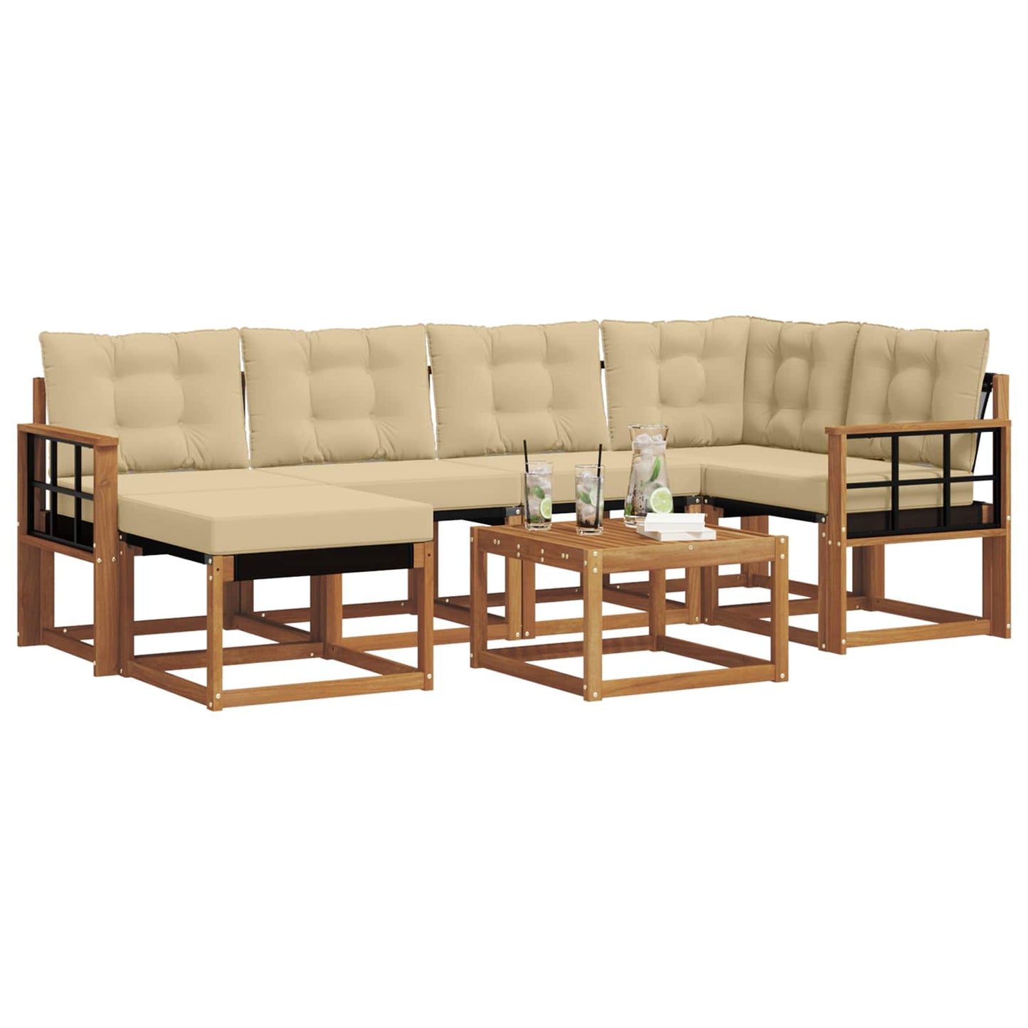 vidaXL Σειρά Καναπέ Εξωτερικού με μαξιλάρι 7 pcs Φυσικό και Μπεζ