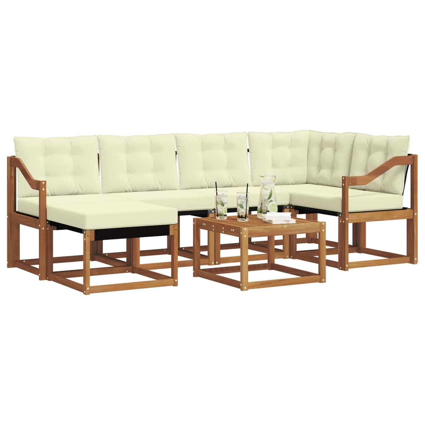 vidaXL Σειρά Καναπέ Εξωτερικού με μαξιλάρι 7 pcs Φυσικό και Κρέμα