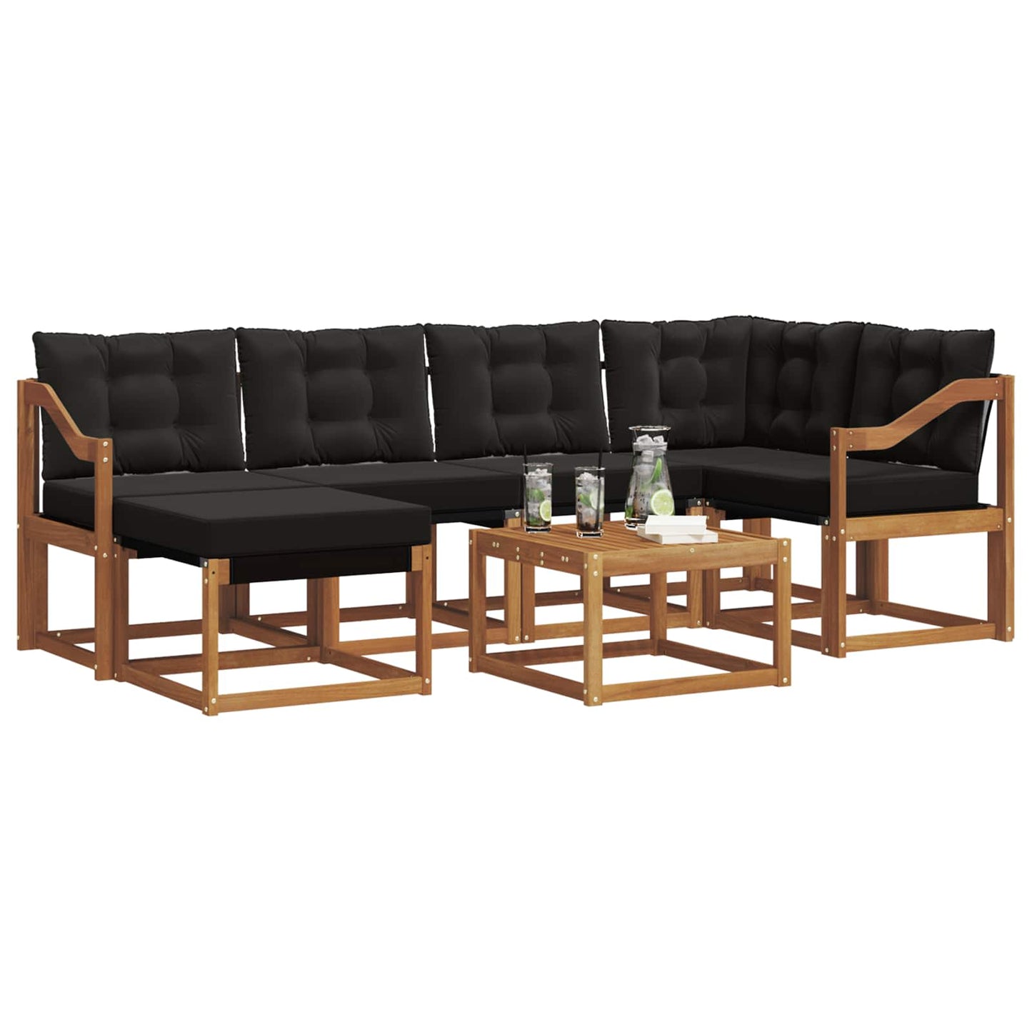 vidaXL Σειρά Καναπέ Εξωτερικού με μαξιλάρι 7 pcs Φυσικό και Μαύρο