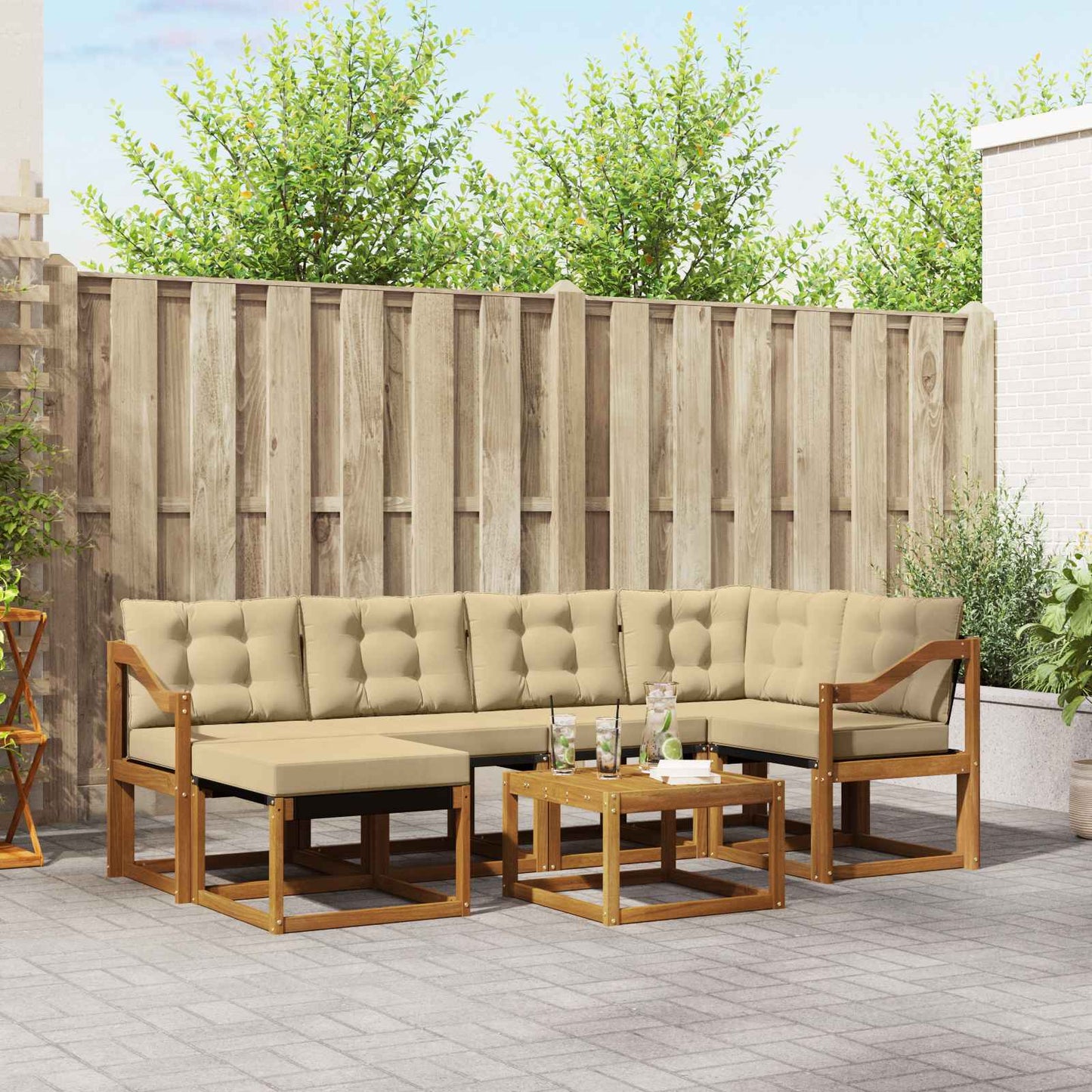 vidaXL Σειρά Καναπέ Εξωτερικού με μαξιλάρι 7 pcs Φυσικό και Μπεζ