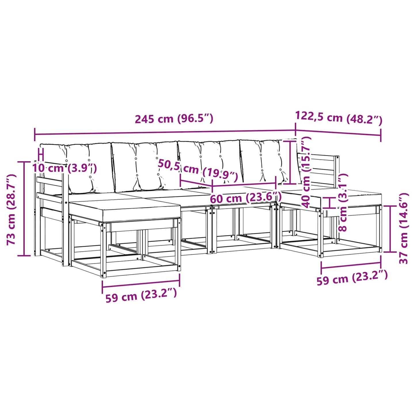 vidaXL Σειρά Καναπέ Εξωτερικού 6 pcs Φυσικό και Ανοιχτό Γκρι