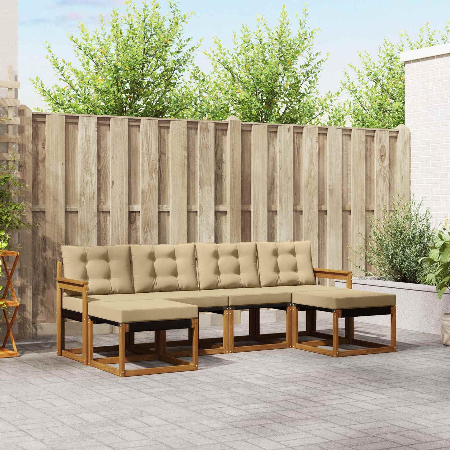 vidaXL Σειρά Καναπέ Εξωτερικού με μαξιλάρι 6 pcs Φυσικό και Μπεζ