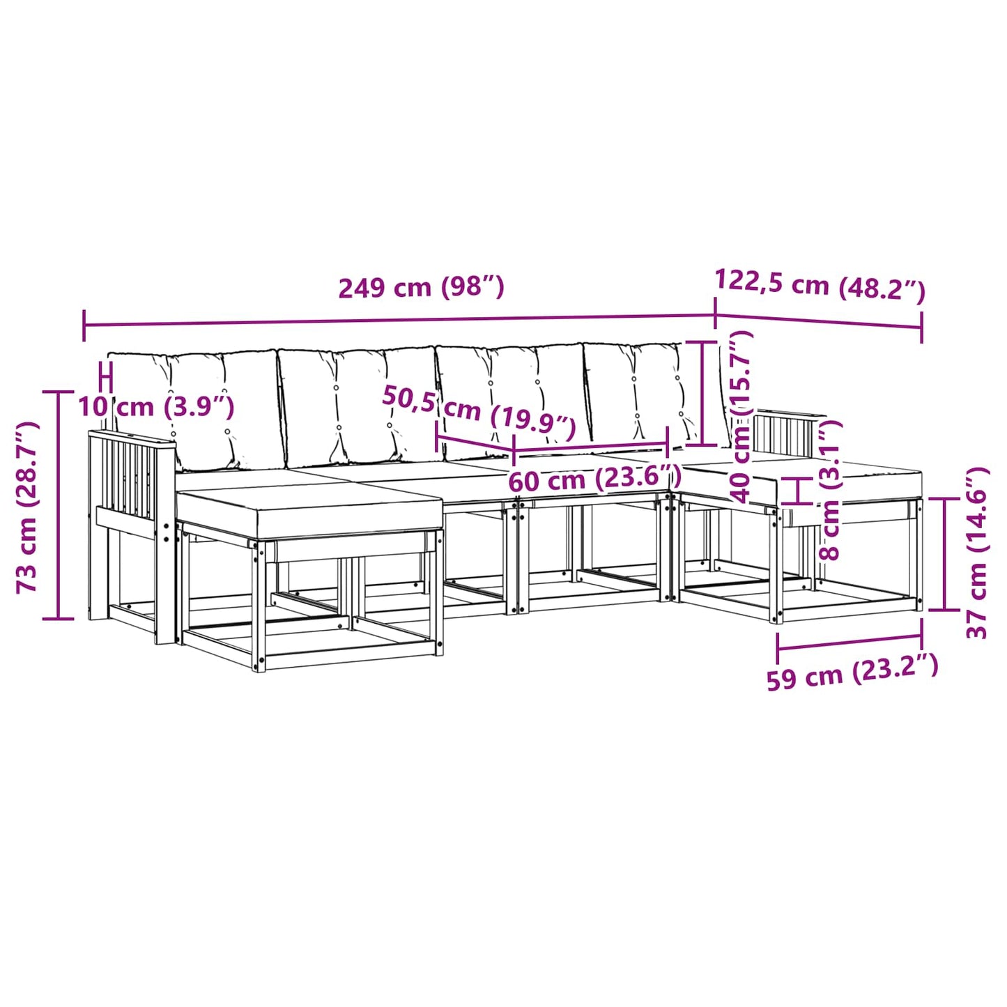 vidaXL Σειρά Καναπέ Εξωτερικού με μαξιλάρι 6 pcs Φυσικό και Κρέμα