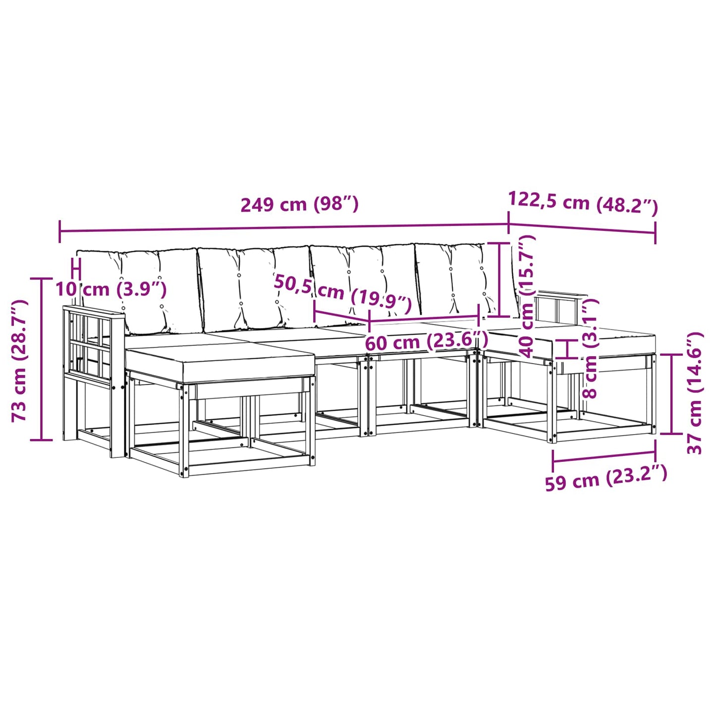 vidaXL Σειρά Καναπέ Εξωτερικού με μαξιλάρι 6 pcs Φυσικό και Μπεζ