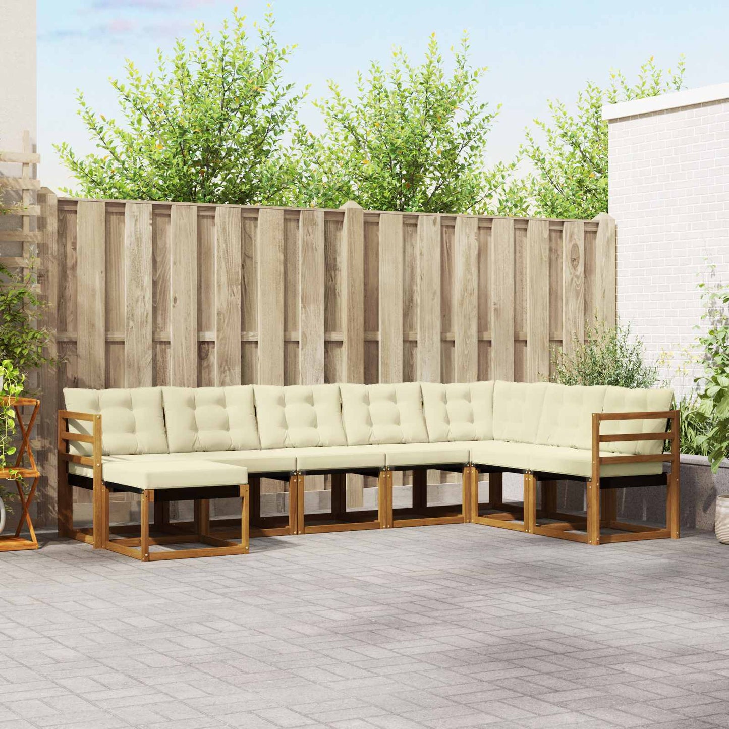 vidaXL Σειρά Καναπέ Εξωτερικού με μαξιλάρι 8 pcs Φυσικό και Κρέμα